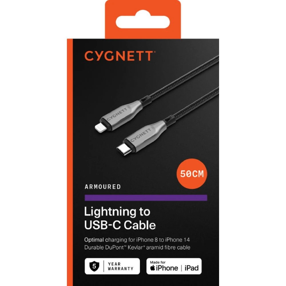 2 Cygnett Armoured Lightning to USB-C Cable 50cm Black, 2 of 3