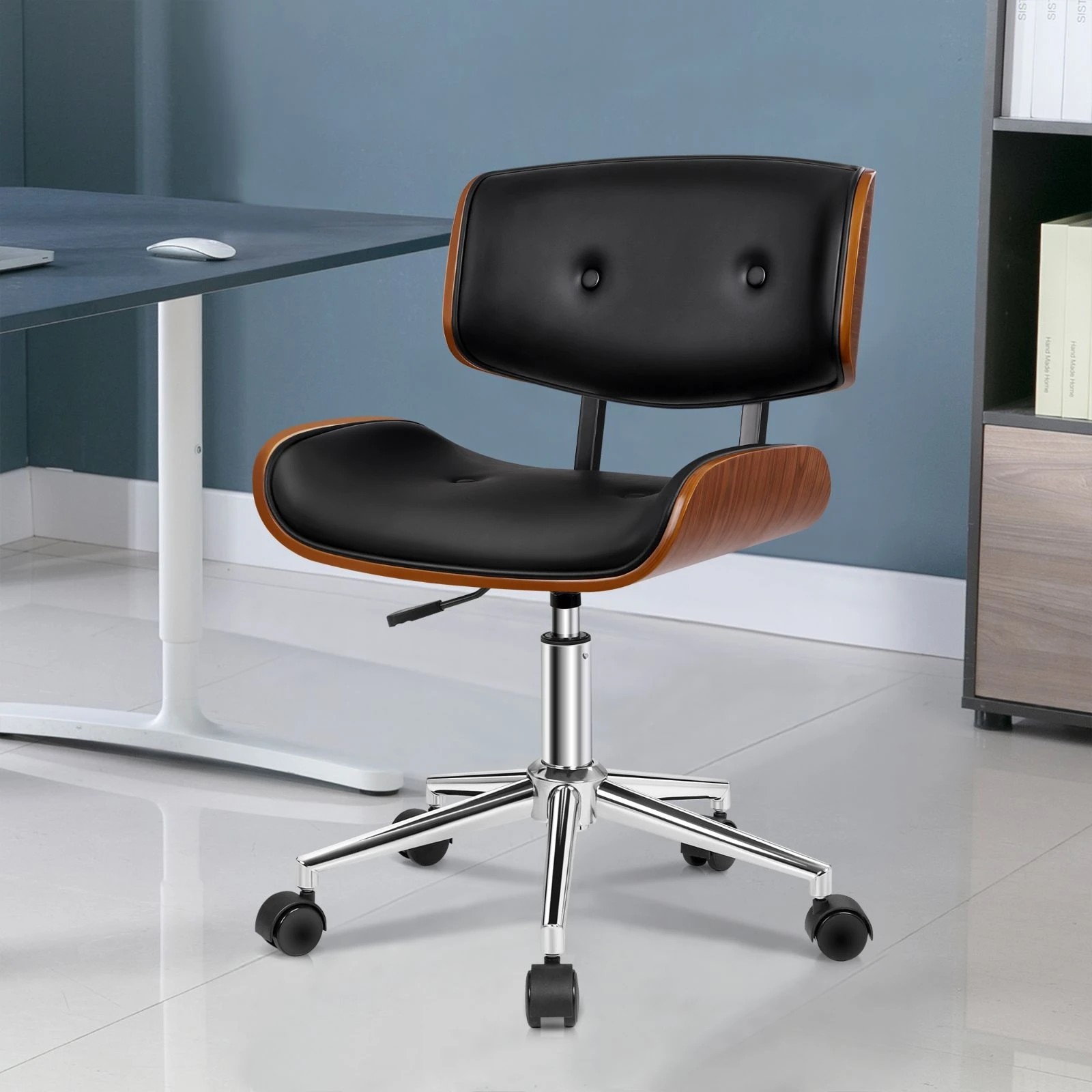 2 Alfordson Wooden Office Chair Computer Chairs Executive Seat Leather - Black, 2 of 10