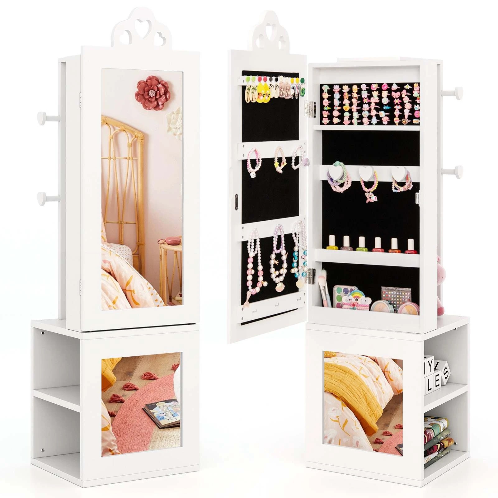 1 Costway 3-in-1 Jewelry Cabinet Armoire w/Mirror - White, 1 of 3