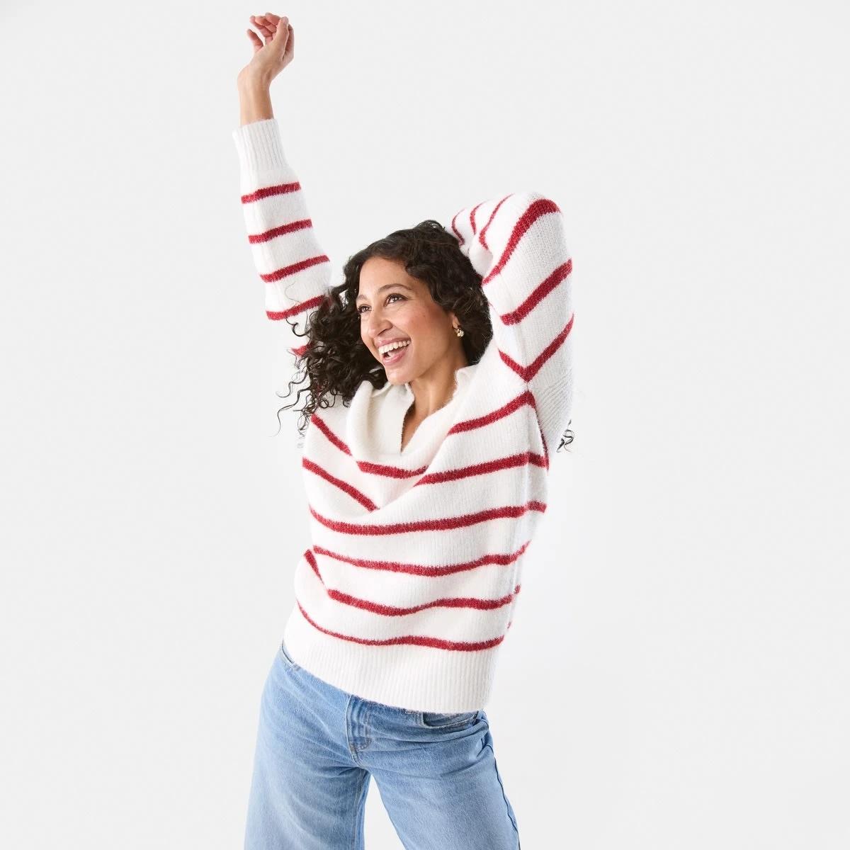1 Fluffy Knit Polo Jumper Chry Strp, 1 of 10