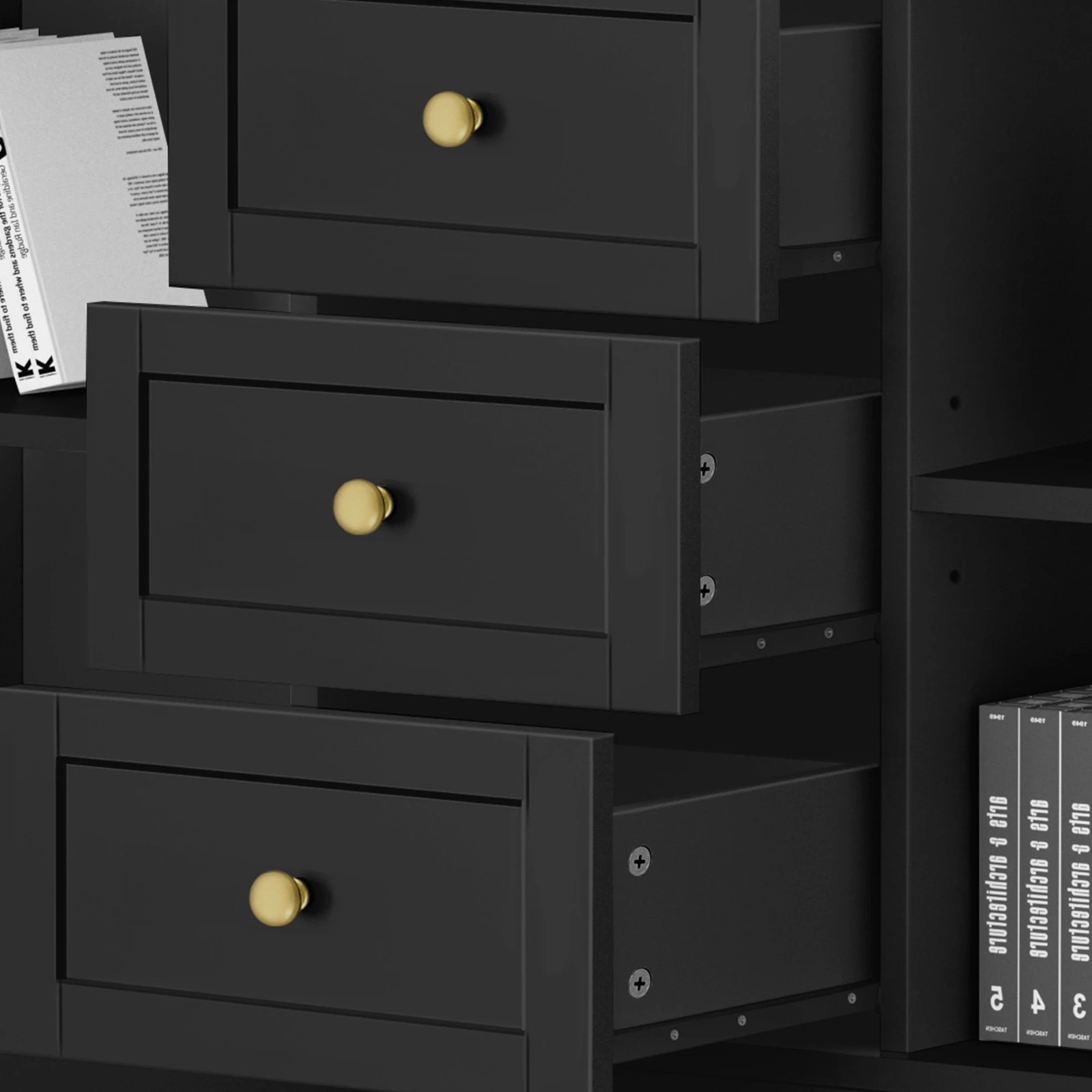 7 Alfordson Buffet Sideboard Cupboard Cabinet Storage Drawers Pantry Hallway - Black, 7 of 9