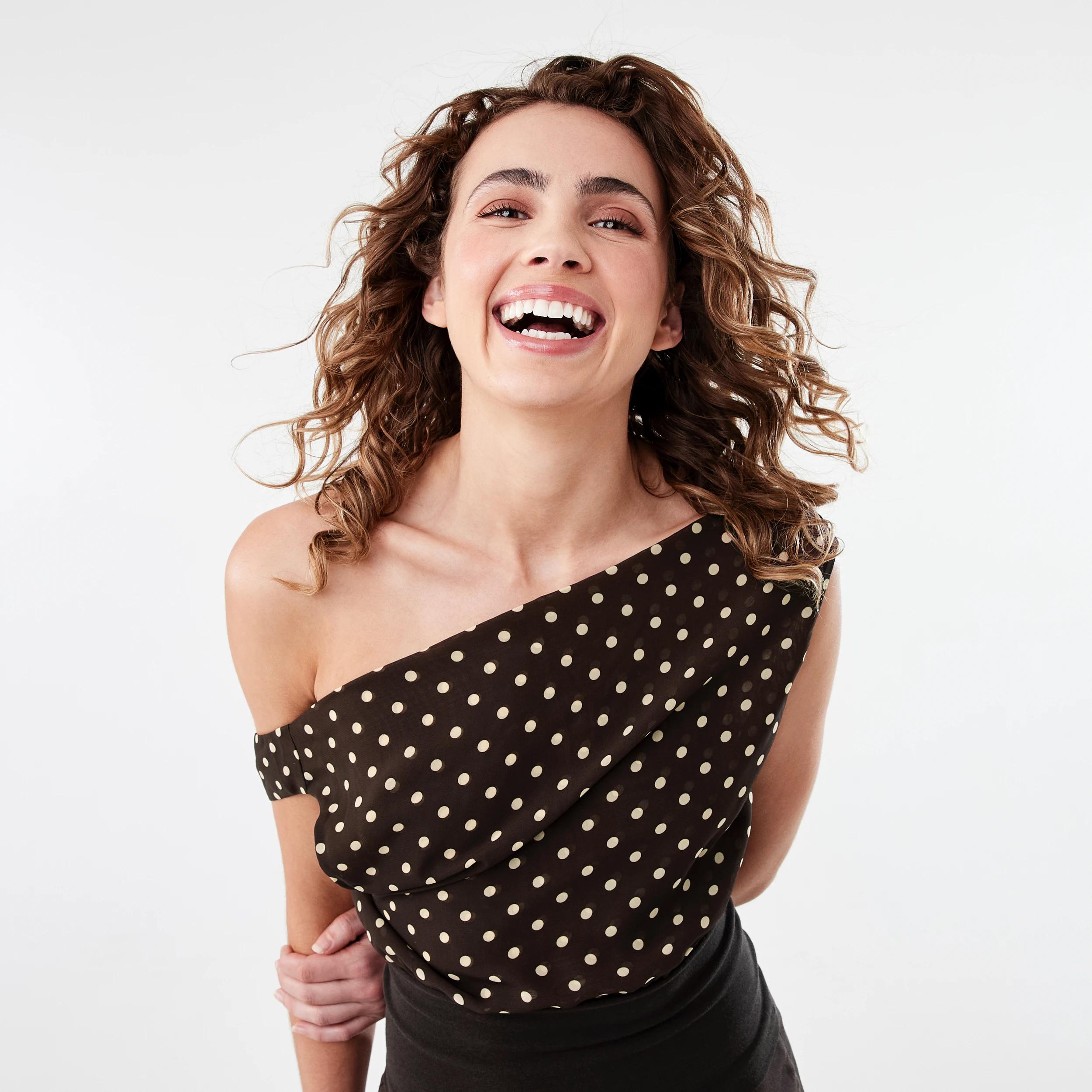 5 Off Shoulder Woven Top Brown Dot, 5 of 8