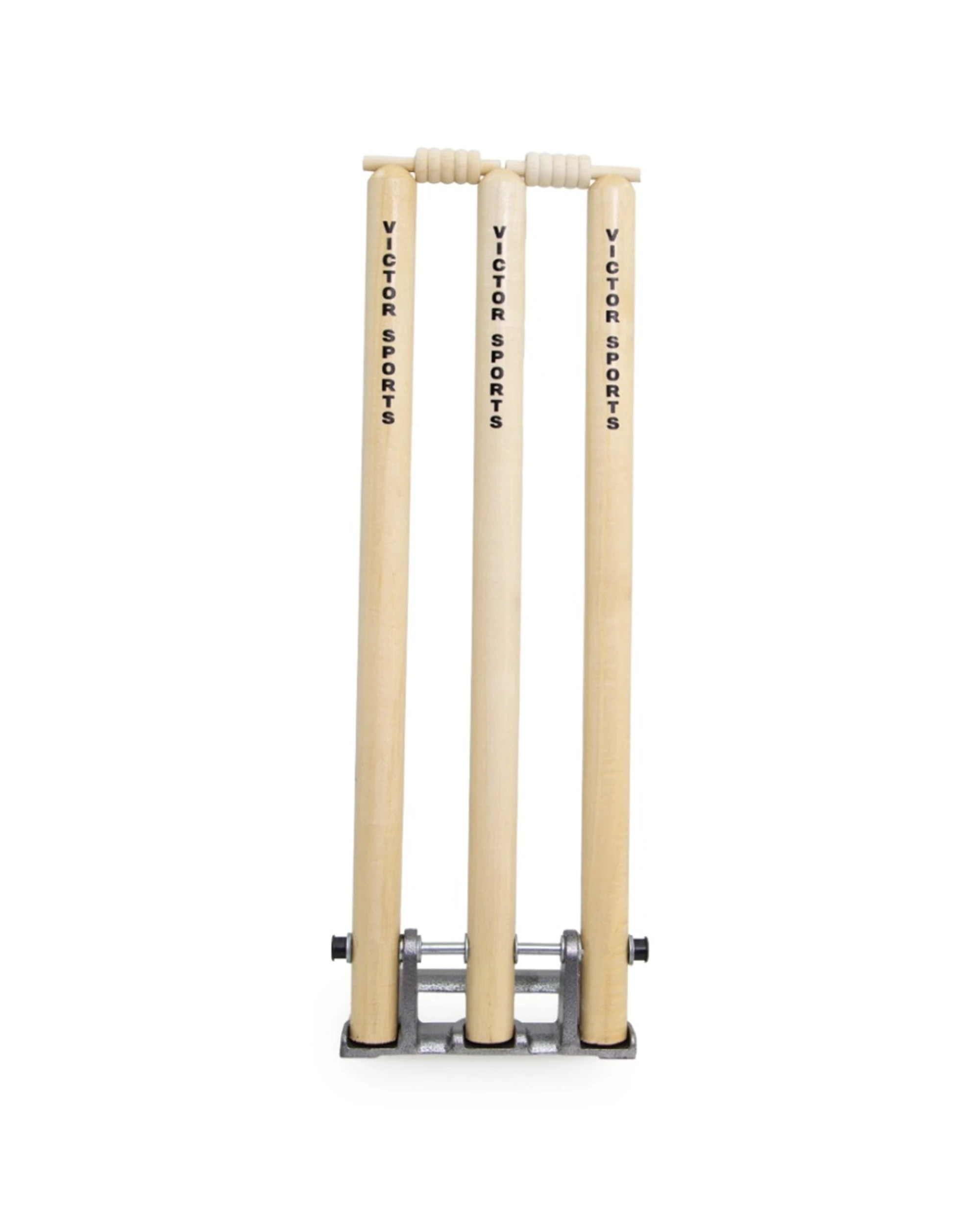 2 Victor Sports Cricket Stumps Wood Spring Loaded With Sturdy Metal Base - Natural, 2 of 5
