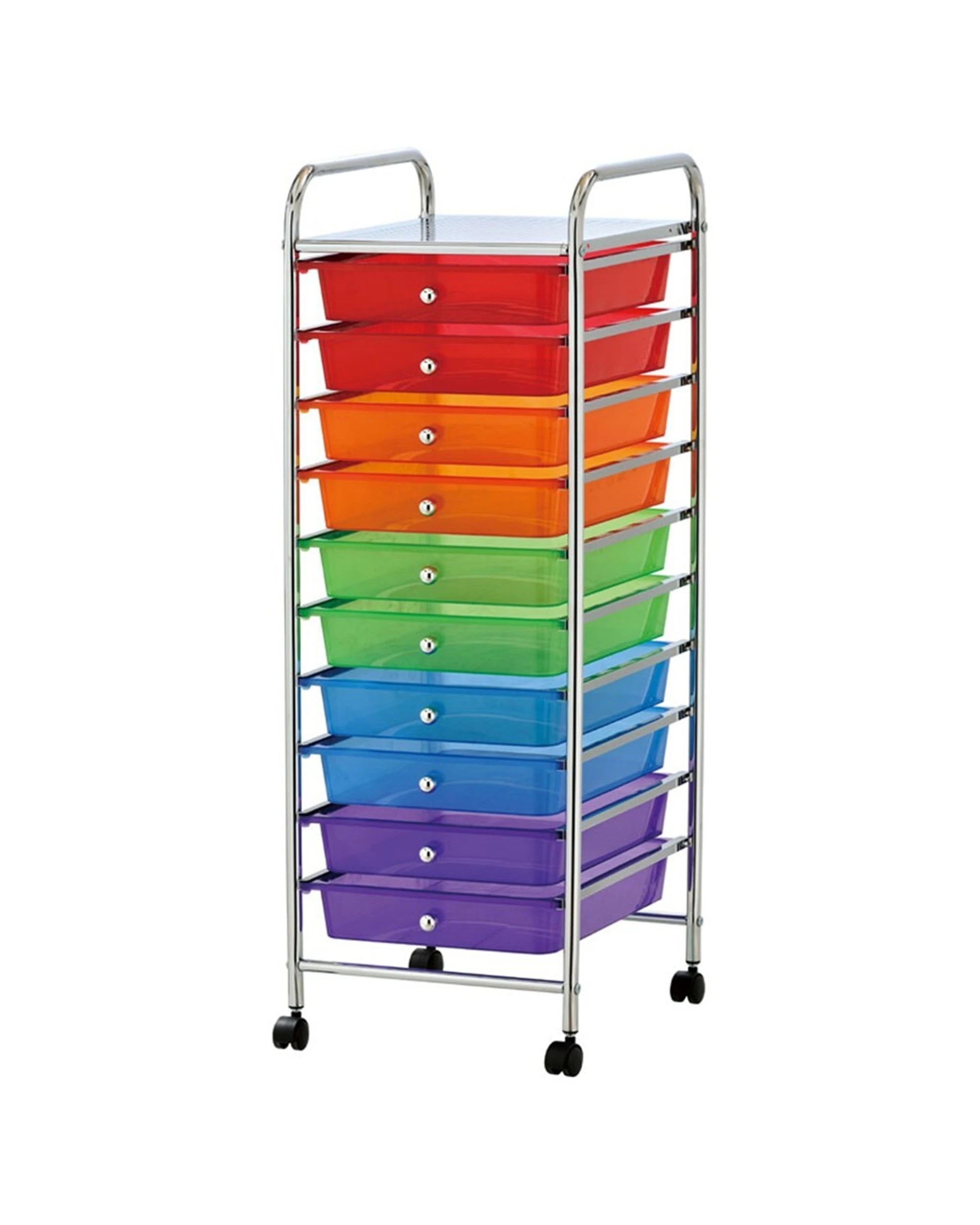 2 Boxsweden 10 Drawers Portable Storage Trolley Drawer Unit Metal Frame 90cm - Multi, 2 of 3