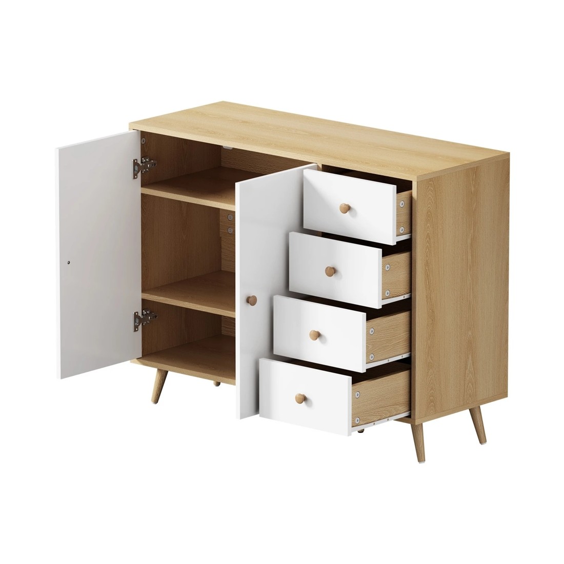 5 Oikiture Buffet Sideboard Cabinet 4 Drawers 2 Doors - Natural, 5 of 7