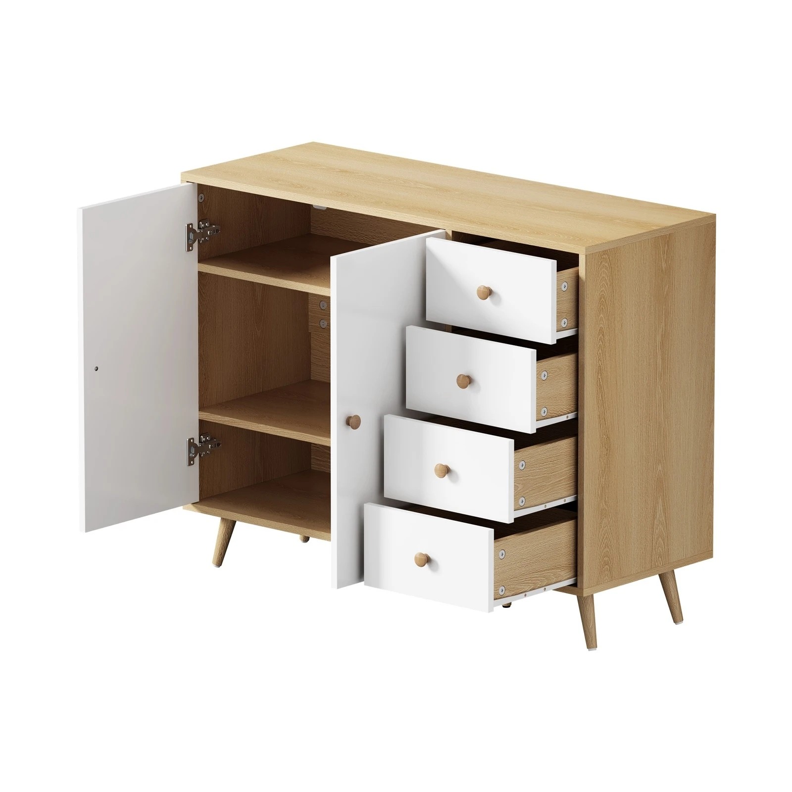 5 Oikiture Buffet Sideboard Cabinet 4 Drawers 2 Doors - Natural, 5 of 7