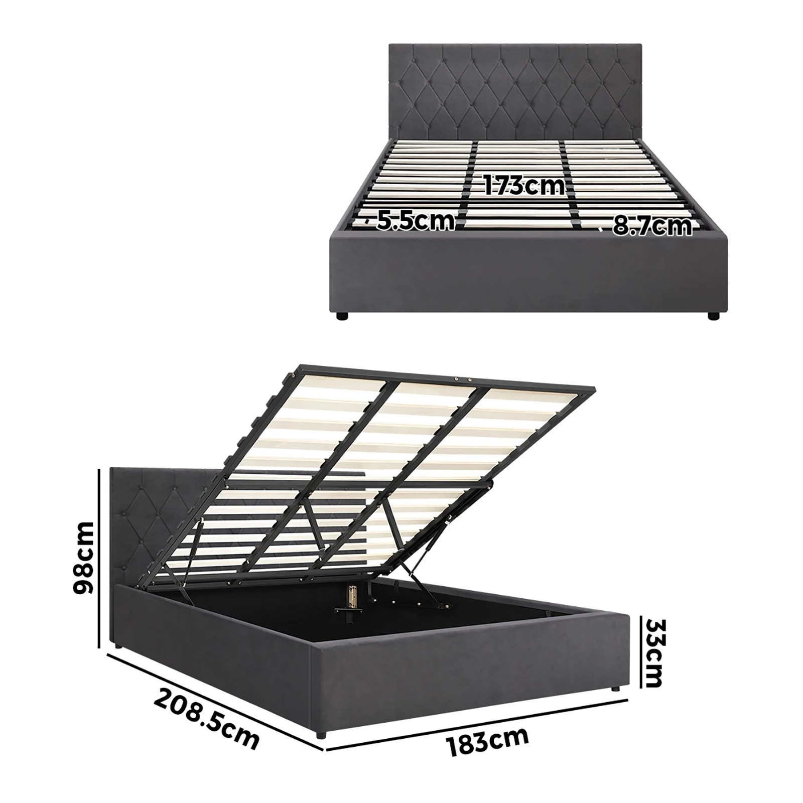 10 Oikiture King Bed Frame With Gas Lift Storage Base Velvet
 - Grey, 10 of 10