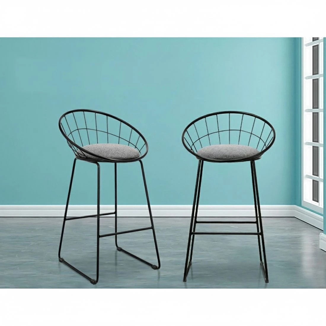 5 Artiss 2x Bar Stools Padded Seat Metal - Black, 5 of 6