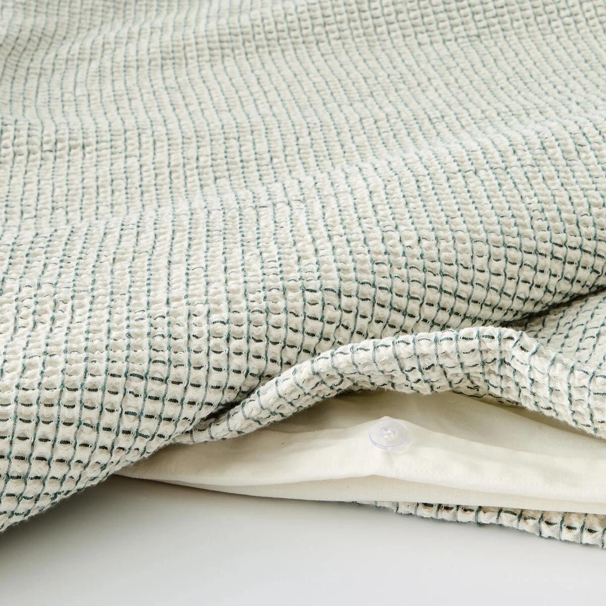 4 Mini Waffle Cotton Quilt Cover Set - King Bed, Green, 4 of 6