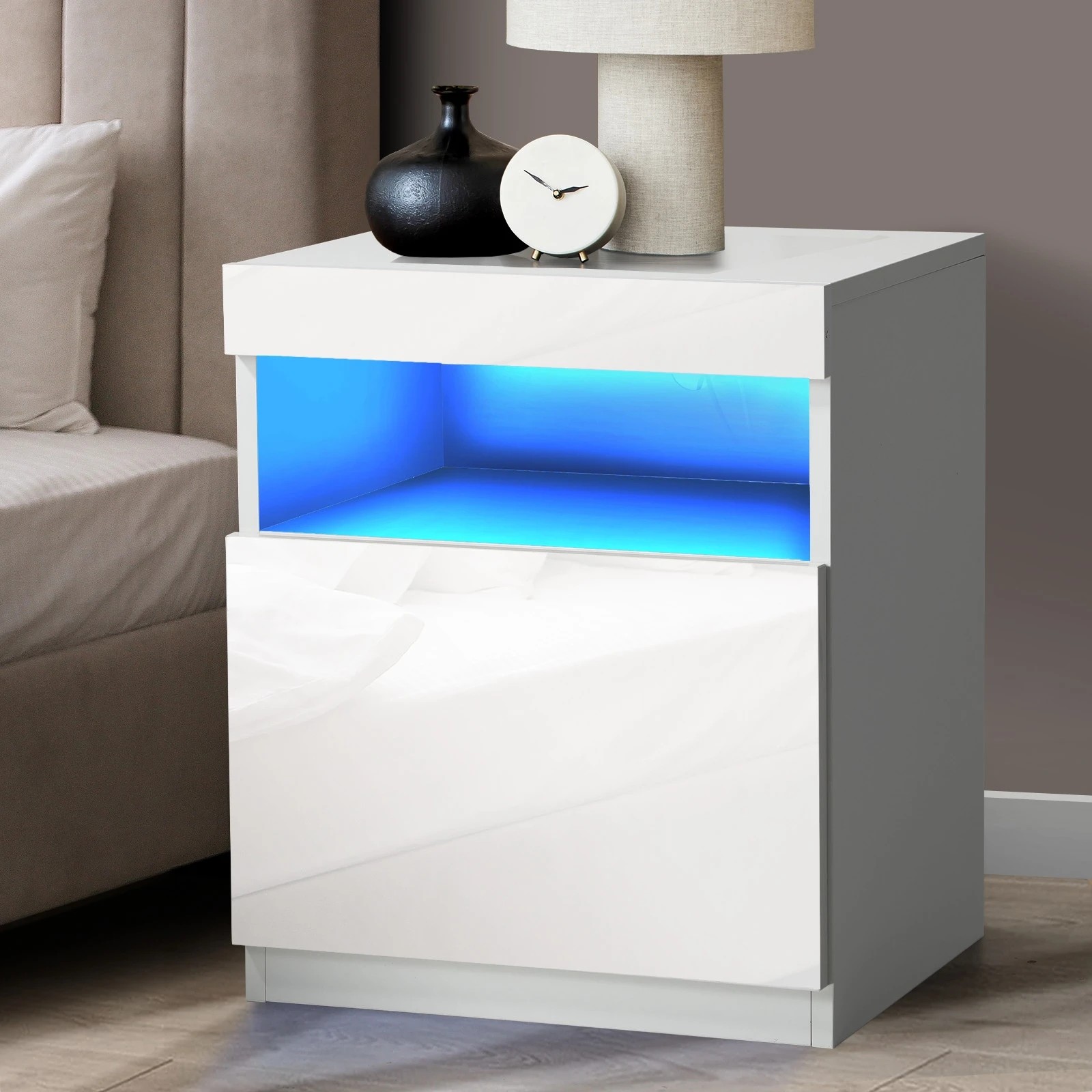 2 Oikiture Bedside Table Led Nightstand Shelf Storage Cabinet
 - White, 2 of 10
