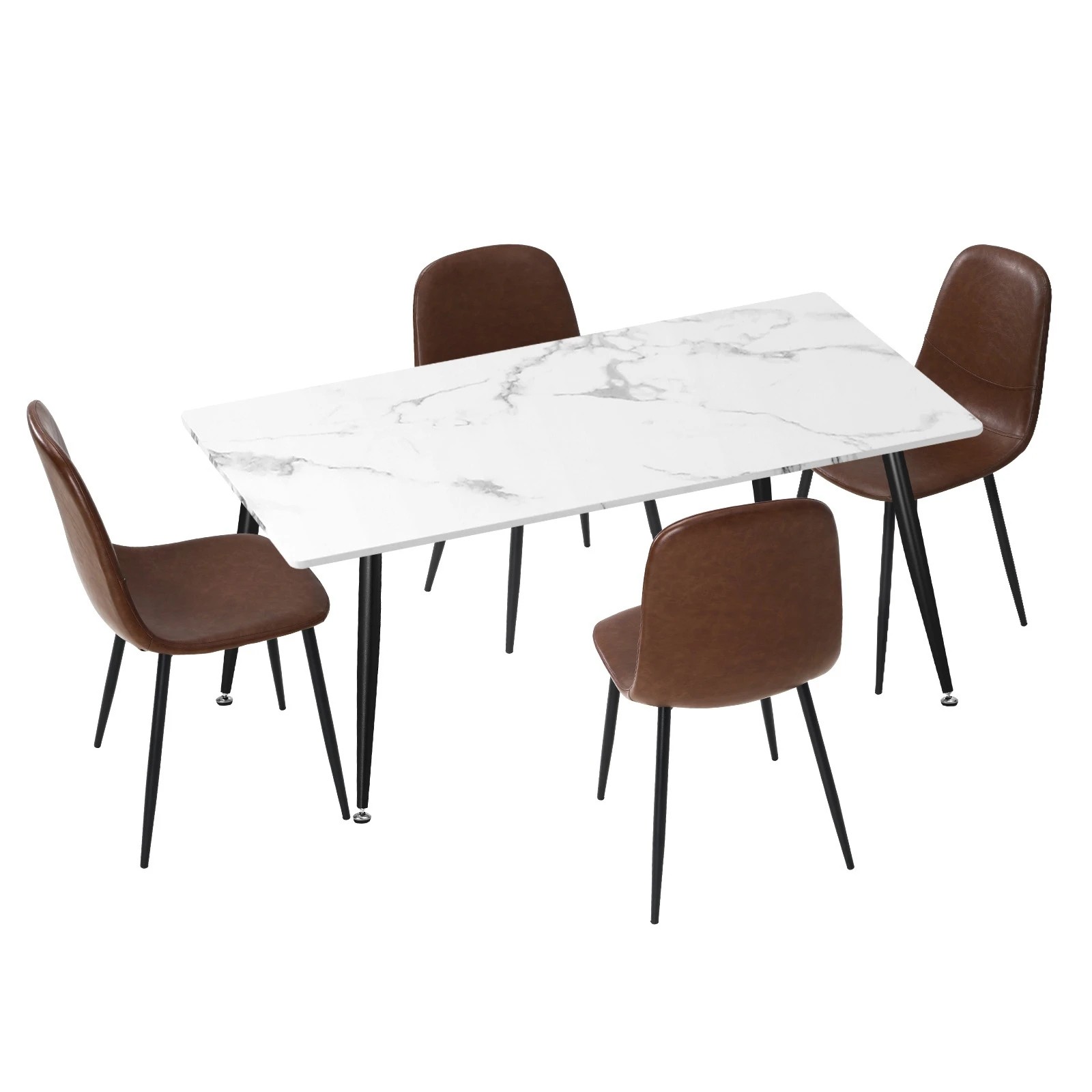 1 Oikiture 120cm Rectangle Dining Table with 4PCS Dining Chairs PU - Brown, 1 of 9
