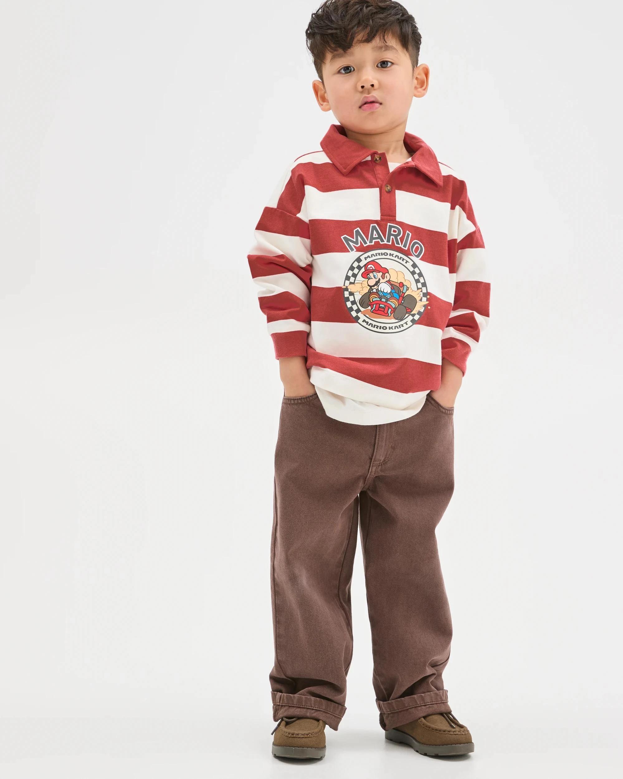 2 Super Mario Australian Cotton Striped Rugby Polo Jumper RED + WHITE, 2 of 6