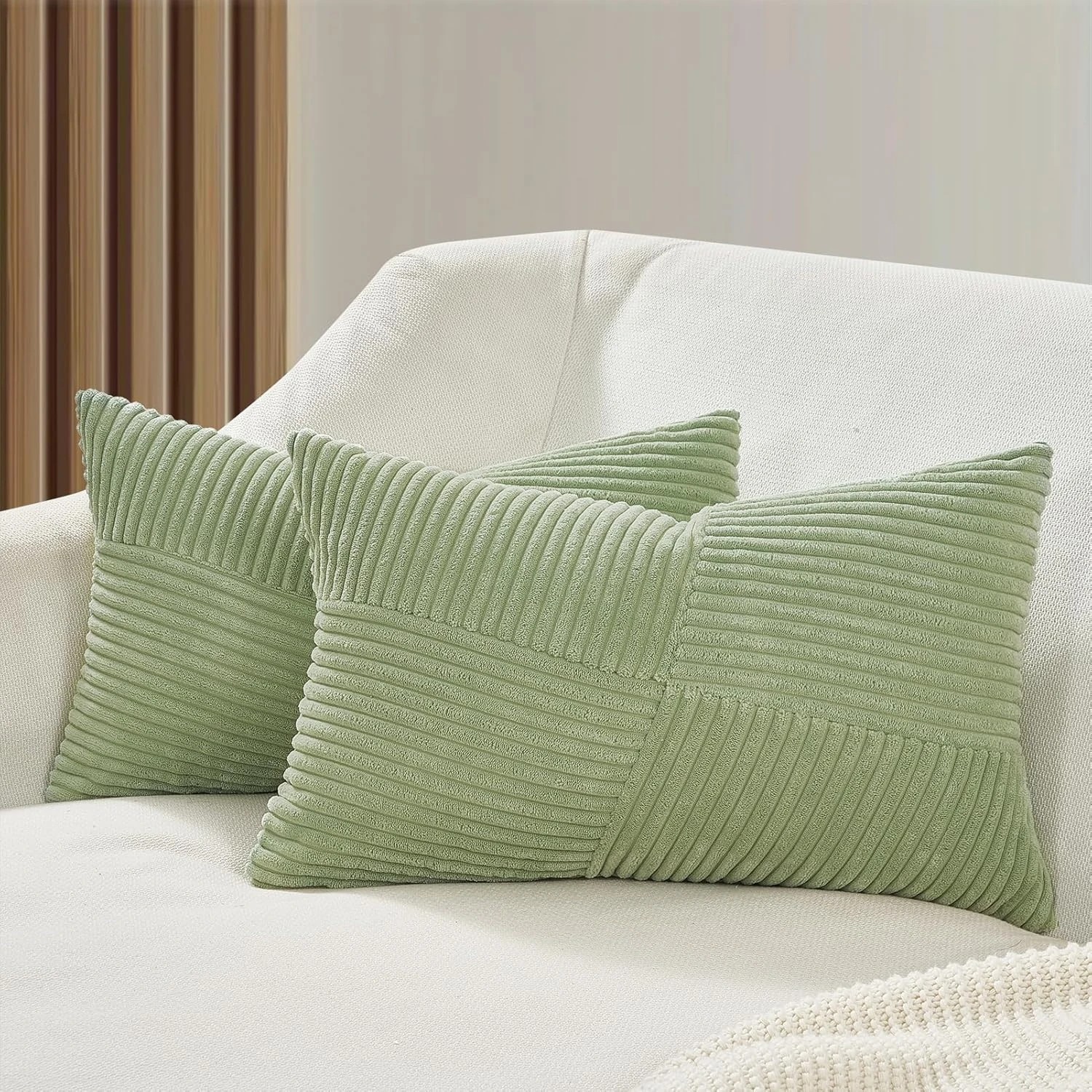 1 Gioia Casa 2-Pack Corduroy Windmill Inspired Cushion Covers 30x50cm - Sage - Green, 1 of 2