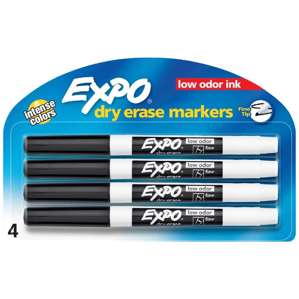 1 Expo Whiteboard Markers Fine Bullet Black 4 Pack, 1 of 5