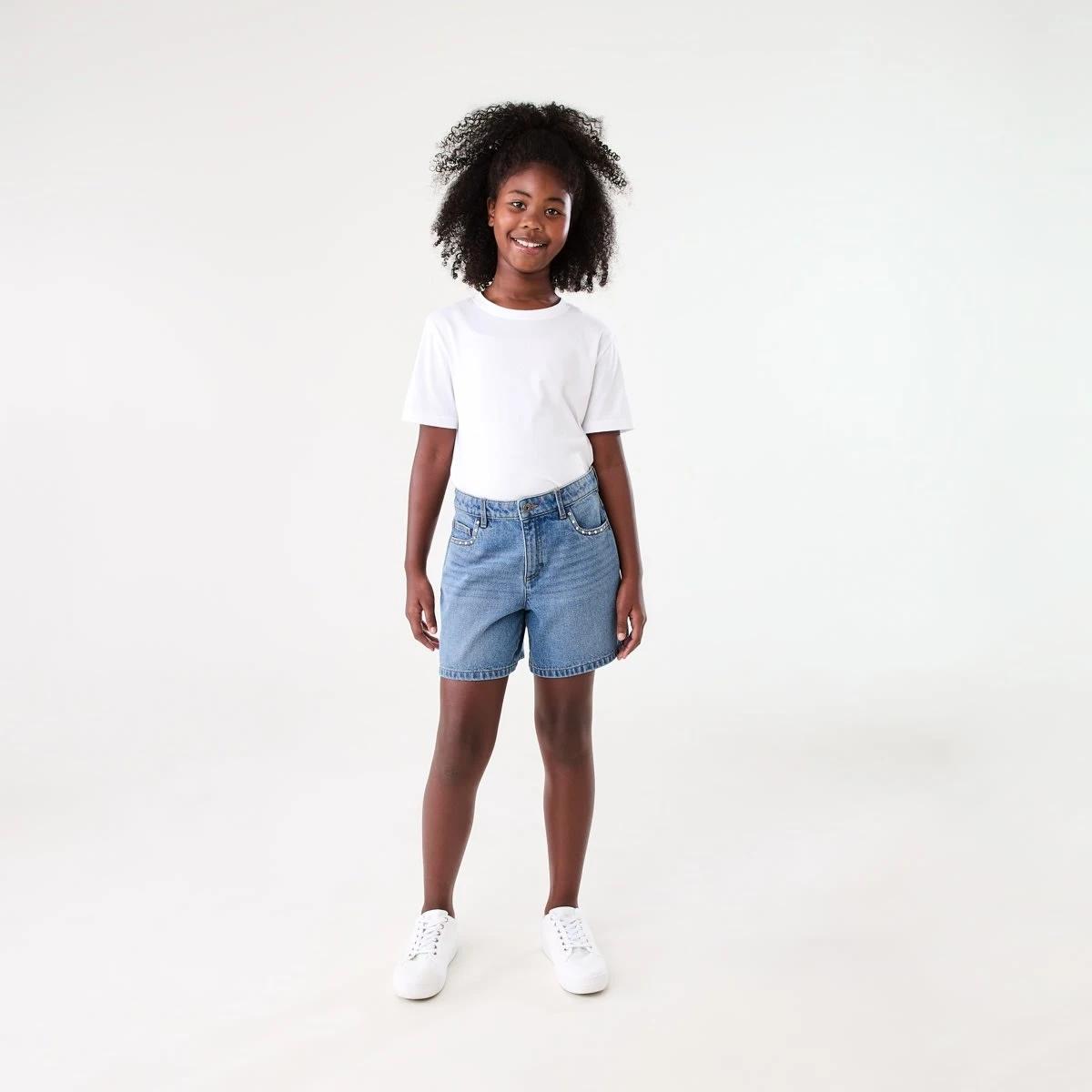 5 Relaxed Denim Shorts with Embellishment TABLE MID WASH, 5 of 6