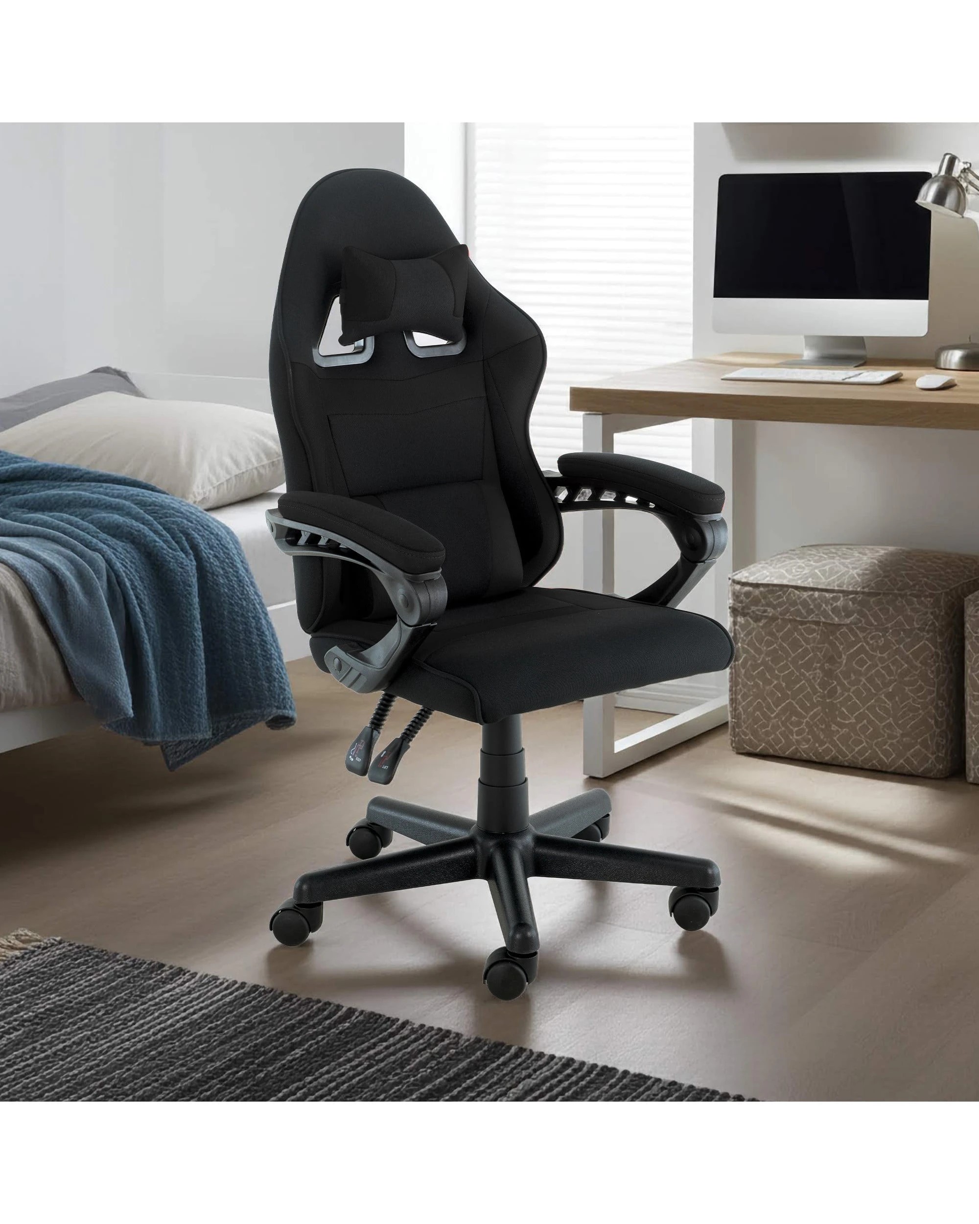 5 Sarantino Antre Kids Study Gaming Chair Computer Seat Adjustable Height Ergonomic Back Support, Padded Armrest Black, 5 of 5