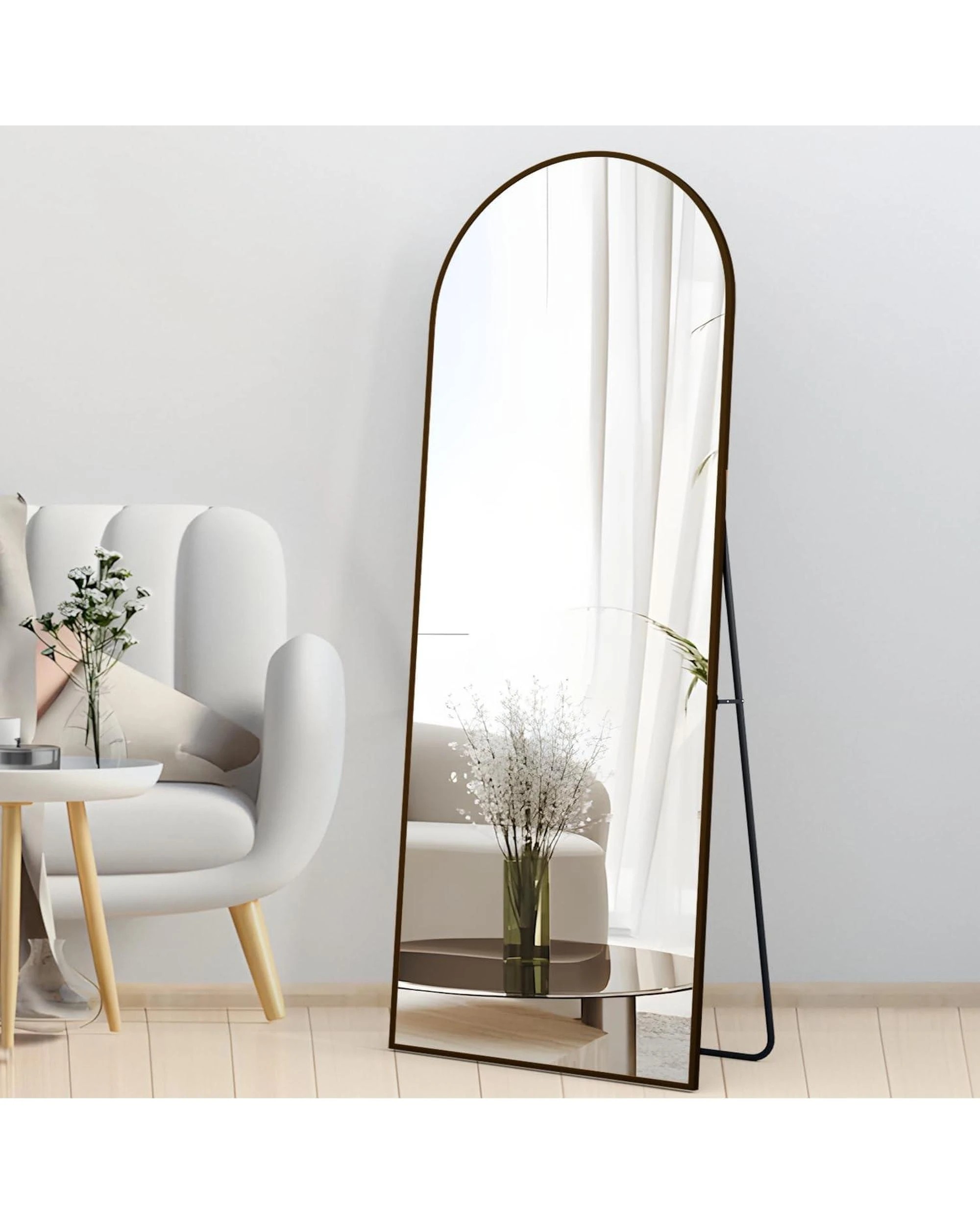 3 OAKORY 162x53cm Arched Full Length Mirror, Floor Mirror for Bedroom Living Room Entry Black - Black, 3 of 8