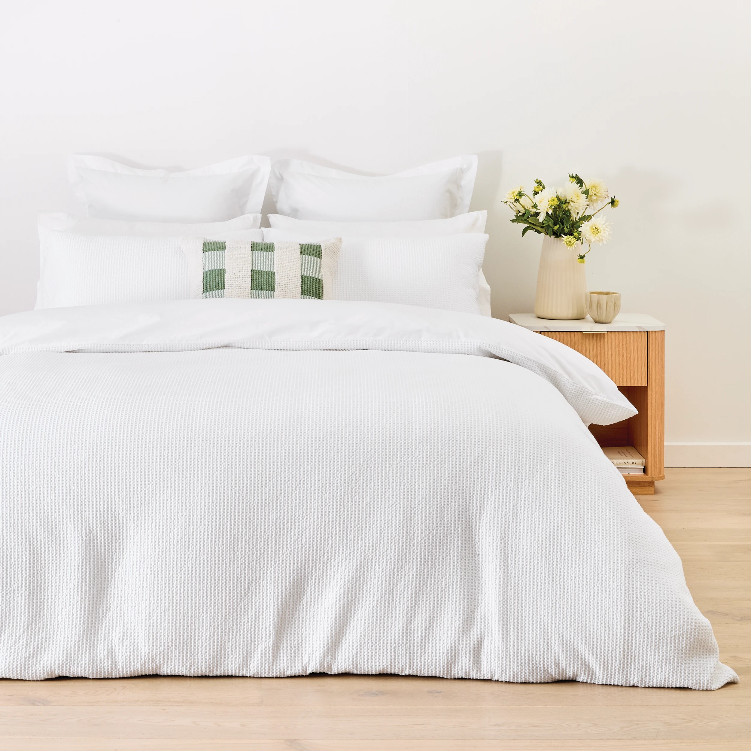 1 Waffle Stonewashed Cotton Quilt Cover Set - Queen Bed, White, 1 of 6