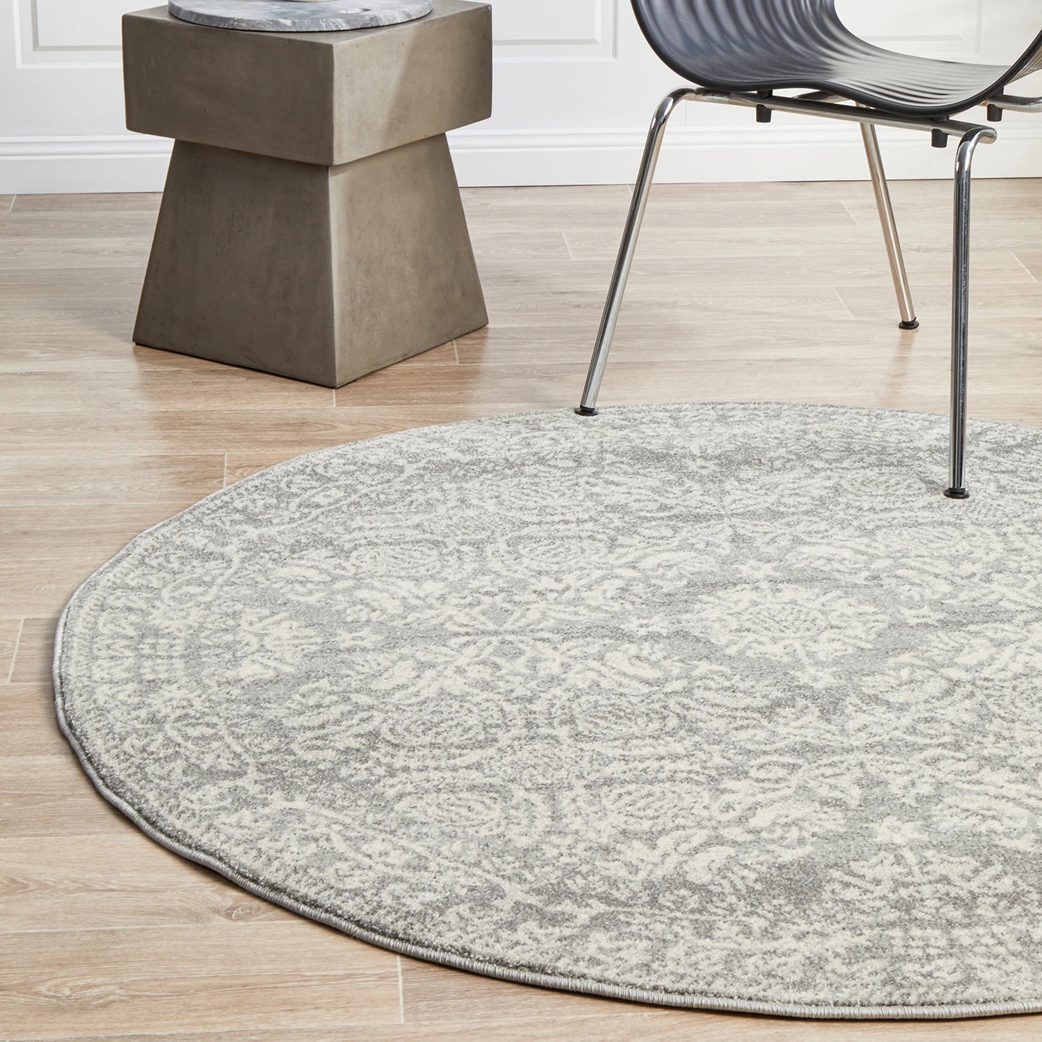 4 Common Ground Rugs Phantom 358 200x200cm - Medium Round Power Loomed Pet Friendly Rug - Silver, 4 of 9