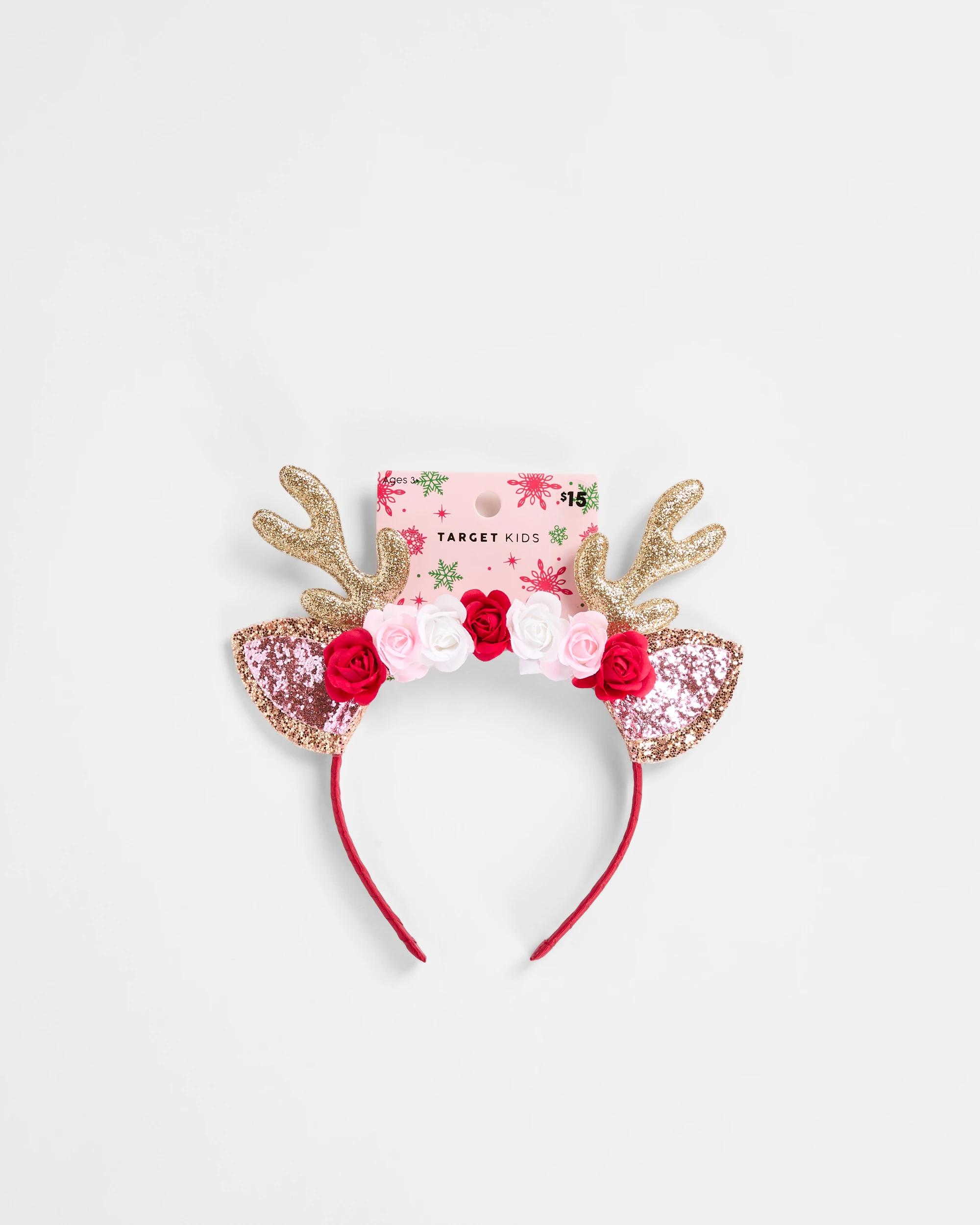2 Target Kids Christmas Floral Antler Headband RED, 2 of 3