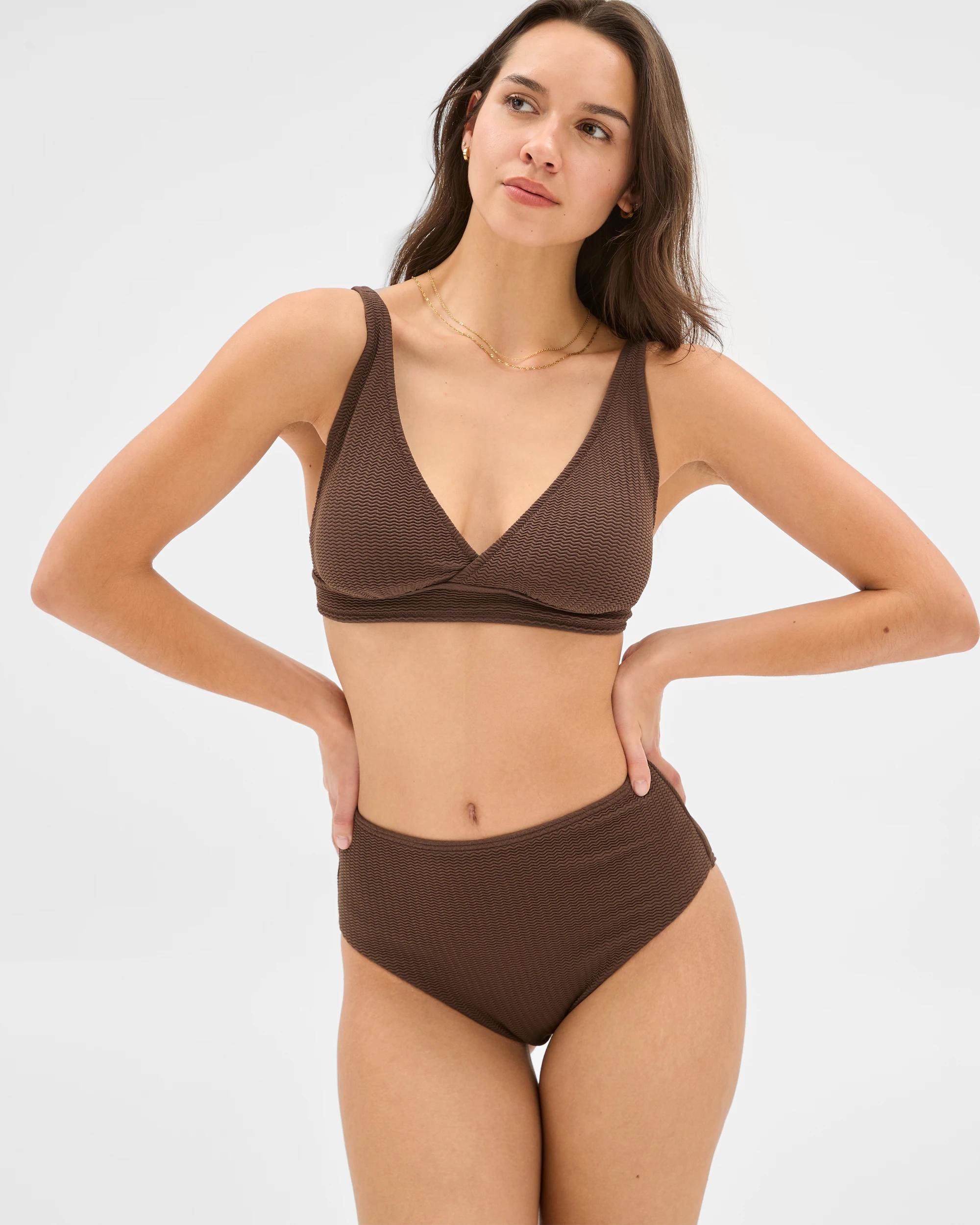 3 Target Resort Crinkle Plunge Swim Bikini Top CHOCOLATE, 3 of 7
