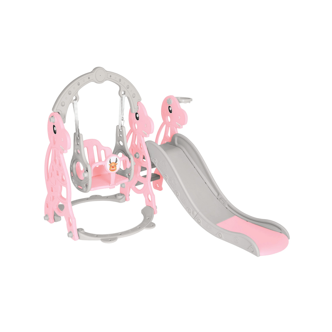 1 Advwin 4-in-1 Kids Slide Swing Set with Basketball Hoop Pink, 1 of 8