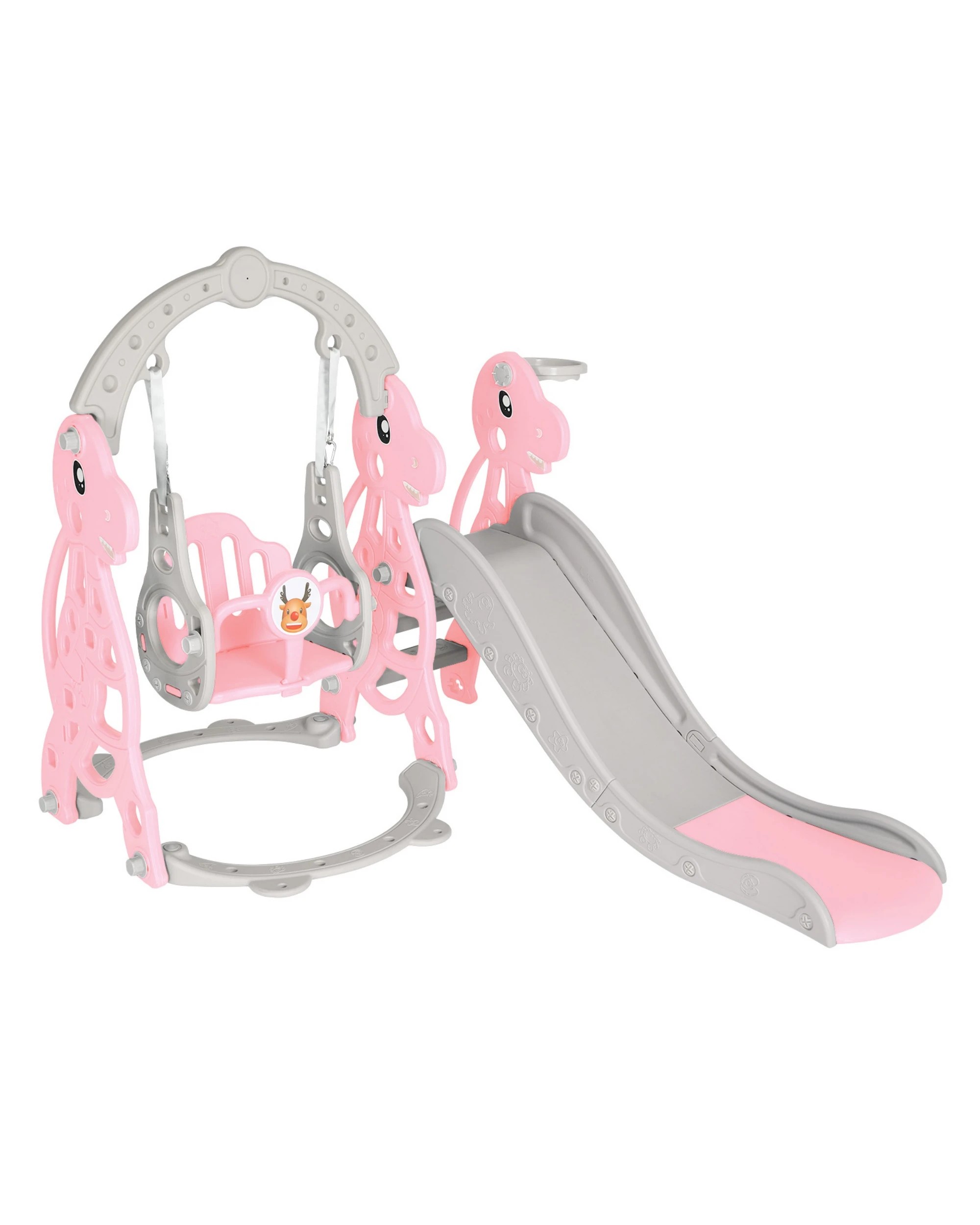 1 Advwin 4-in-1 Kids Slide Swing Set with Basketball Hoop Pink, 1 of 8