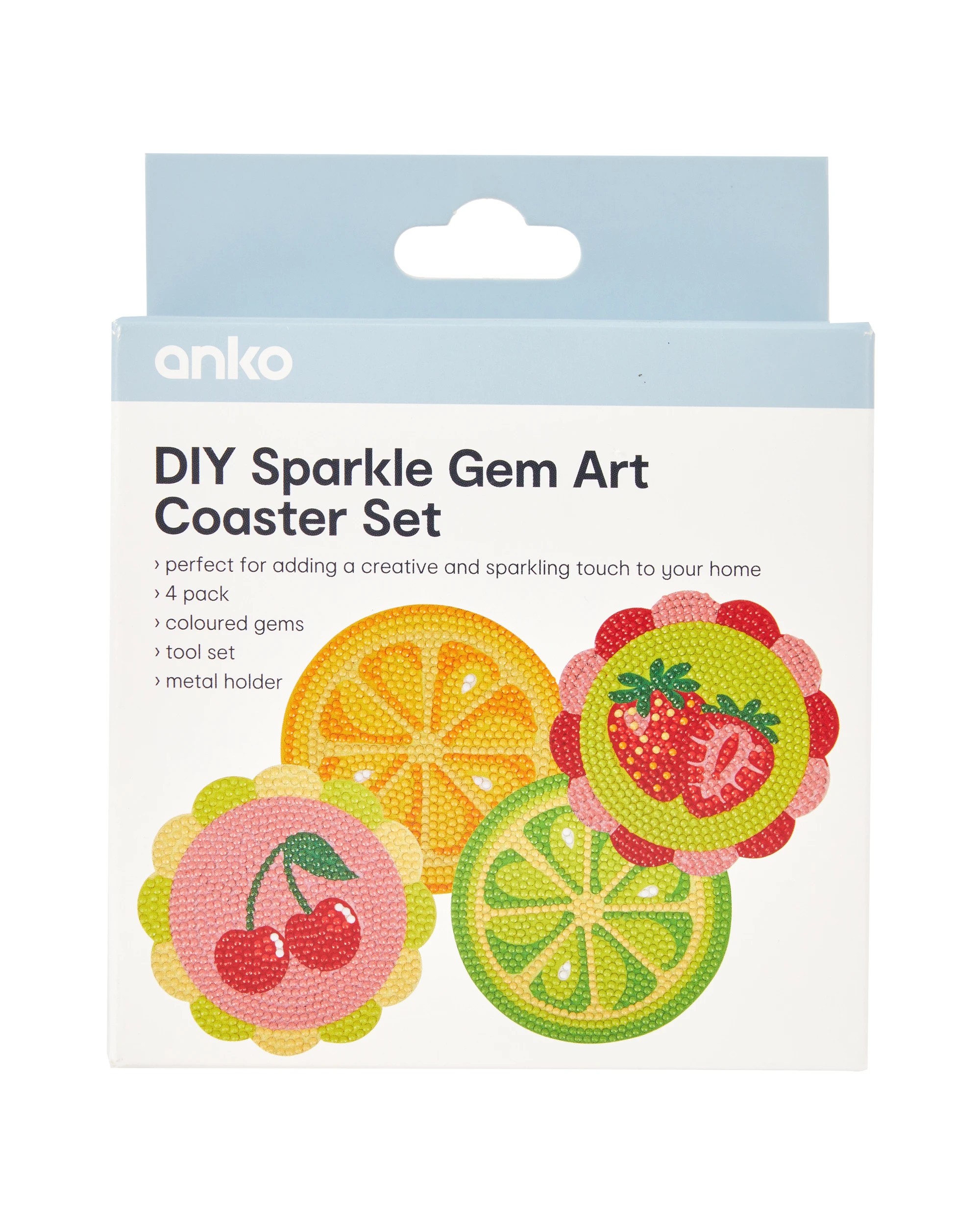 1 DIY Sparkle Gem Art Coaster Set - Fruit, 1 of 3