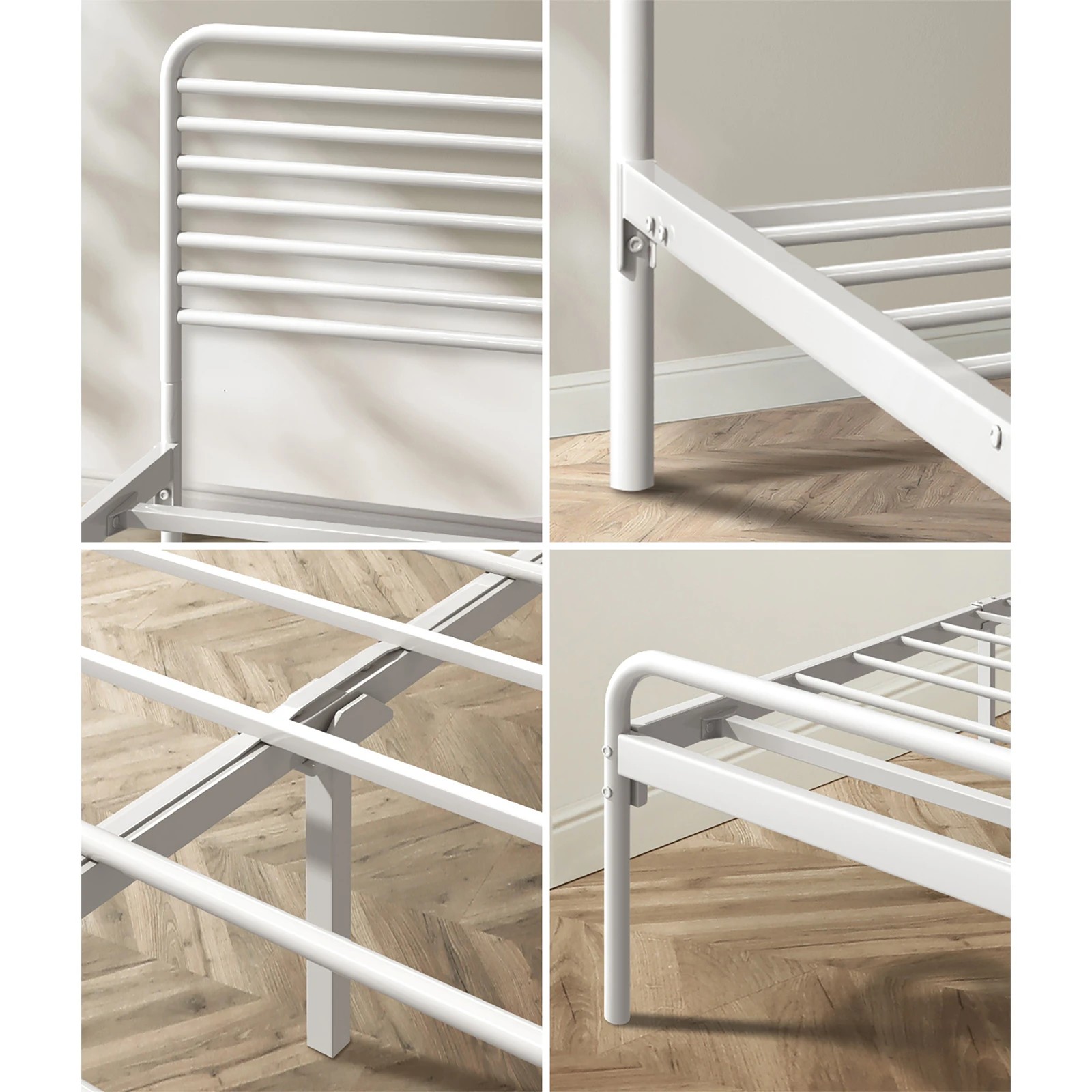 4 Oikiture Metal Bed Frame Double Size Bed Base Beds Platform
 - White, 4 of 9