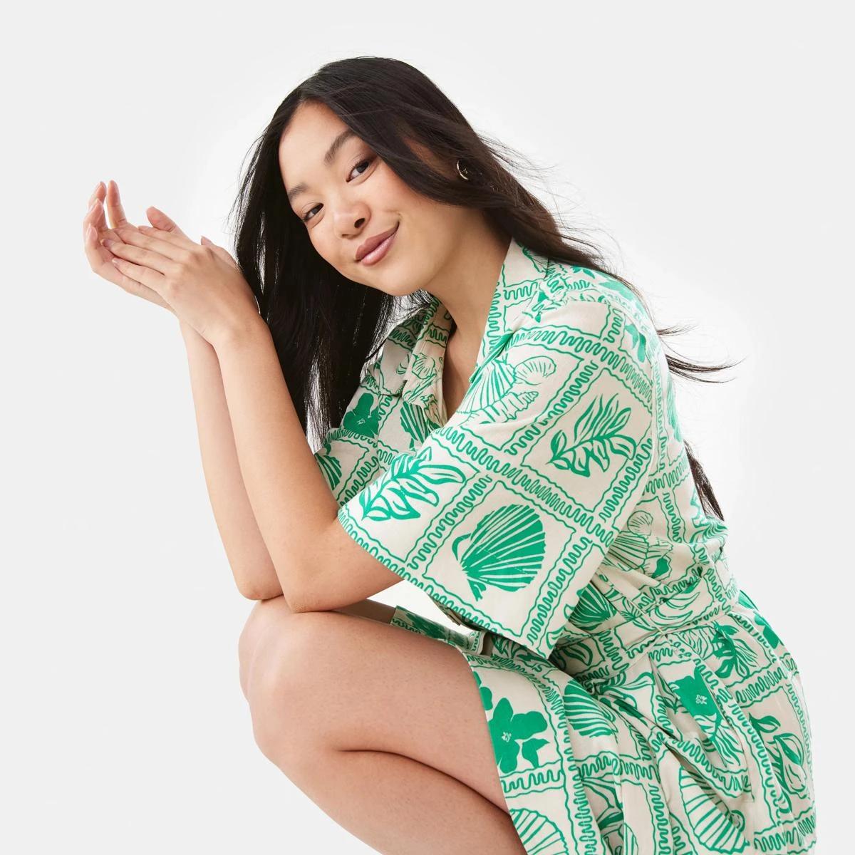 10 Short Sleeve Belted Mini Shirt Dress SHELL GEO SIMPLY GREEN, 10 of 11