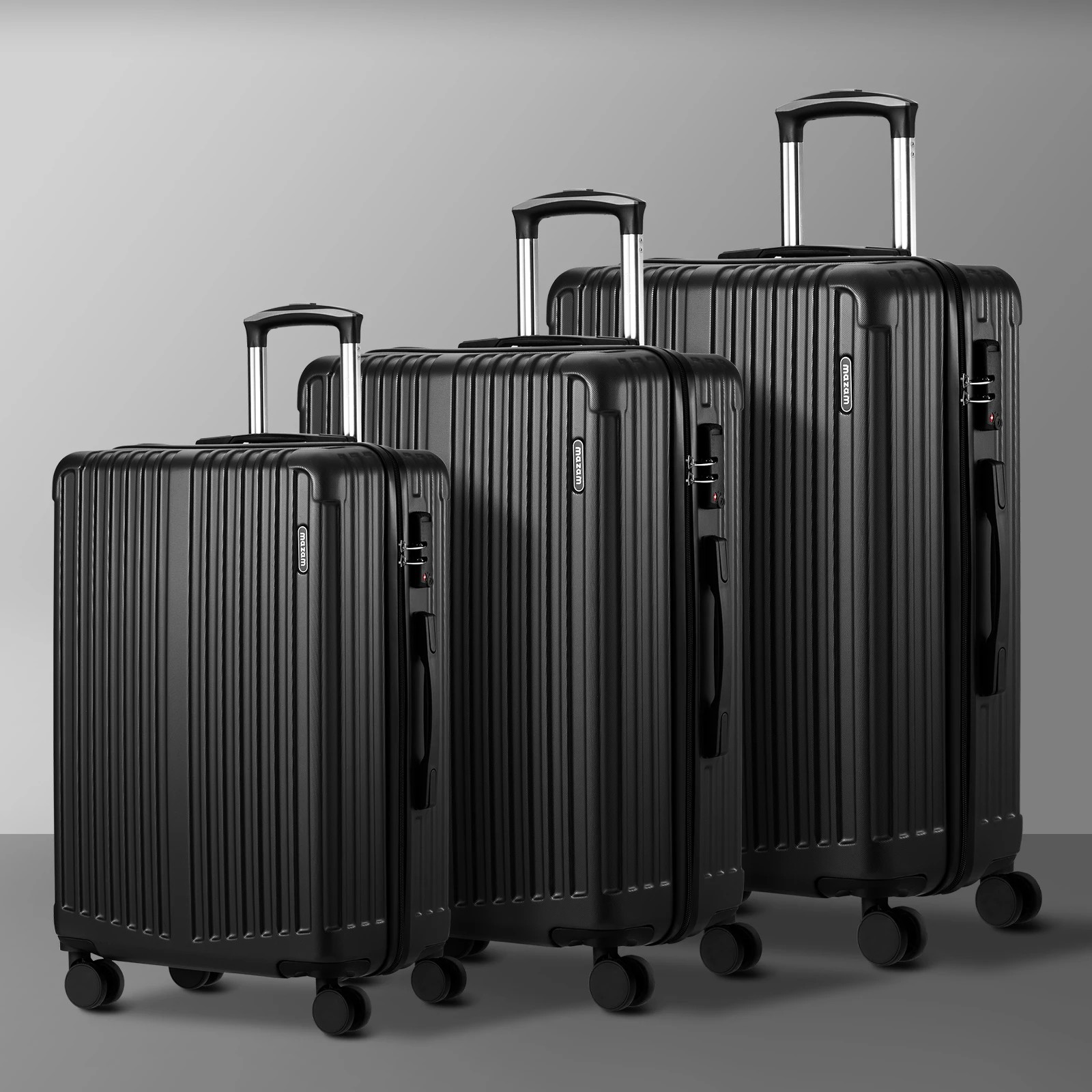 3 Mazam 3PCS Luggage Suitcase Trolley Set TSA Lock Hard Case - Black, 3 of 9