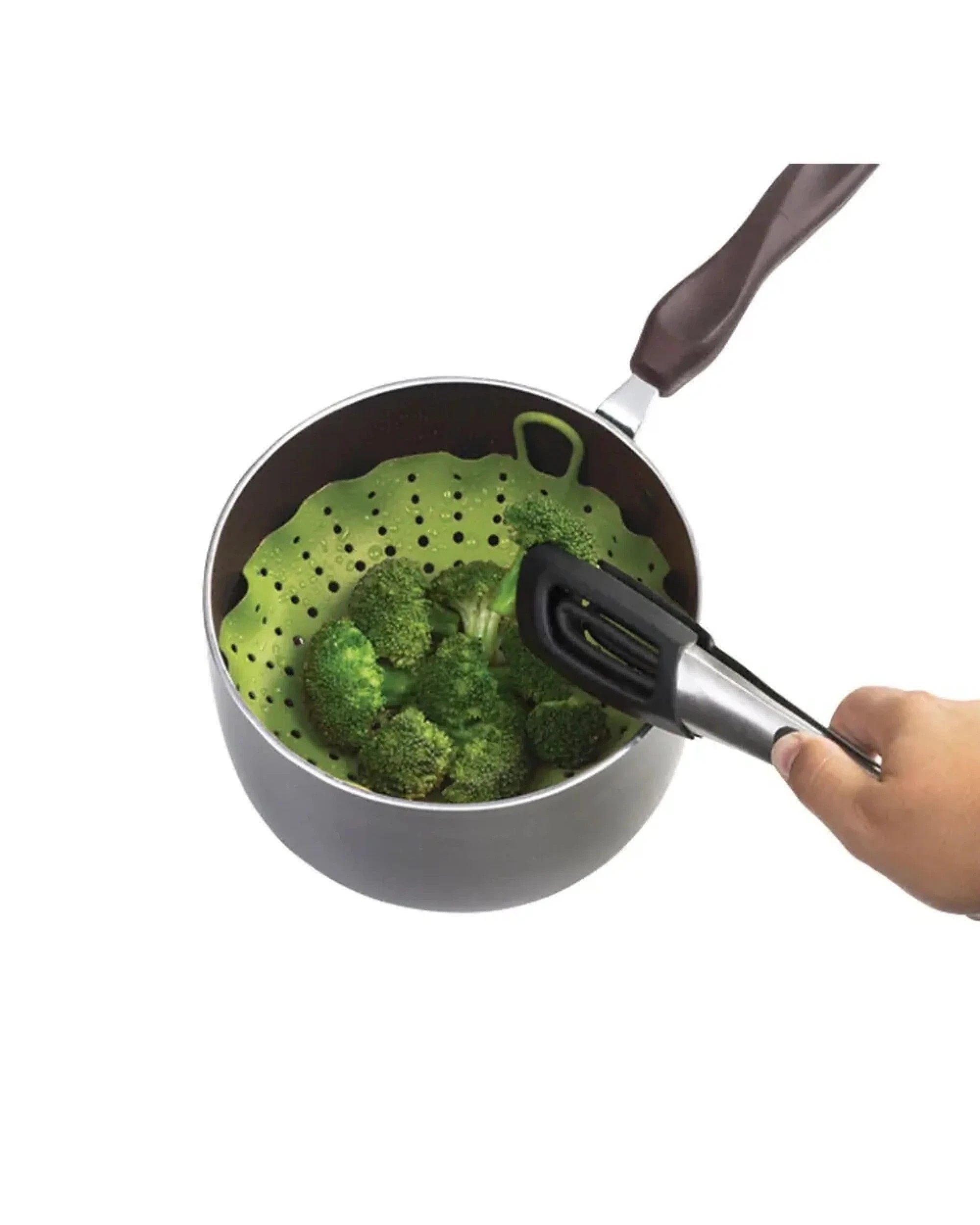 2 Chef'n Vibe Round 29.5cm Silicone Vegetable Steamer Kitchen Cooking Basket - Green, 2 of 3