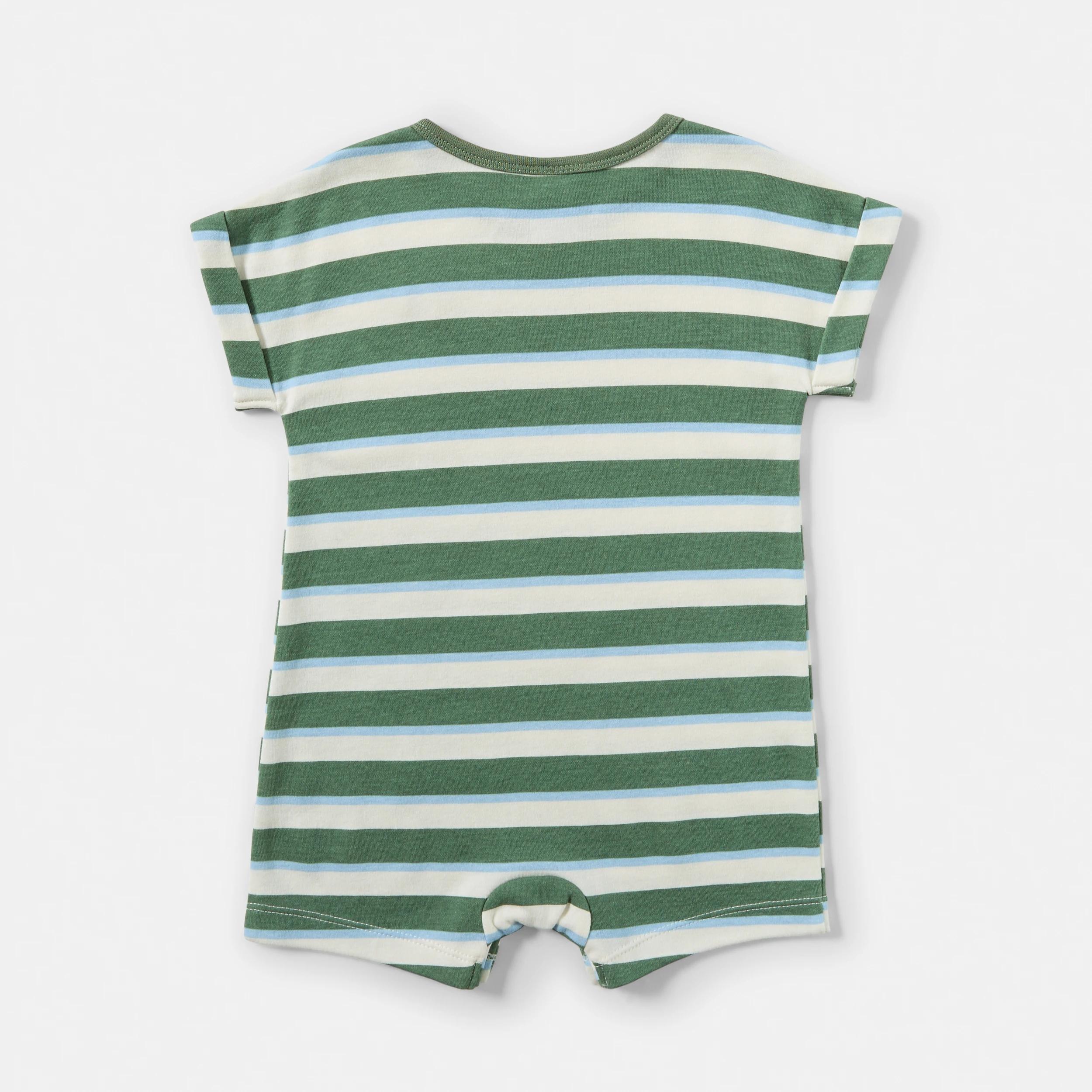 2 Short Sleeve Print Romper GREEN STRIPE, 2 of 3