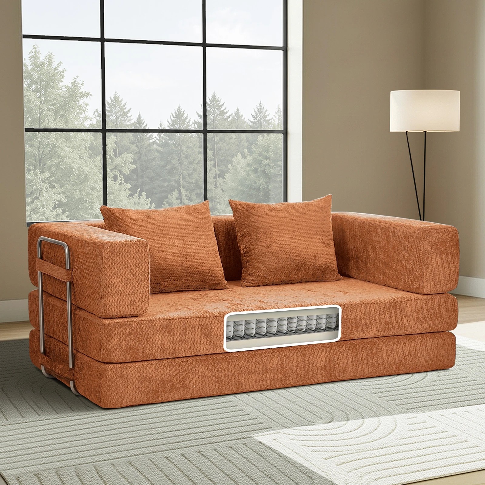 9 Oikiture 3 Seater Modular Convertible Sofa Bed Chenille Floor Couch - Brown, 9 of 9