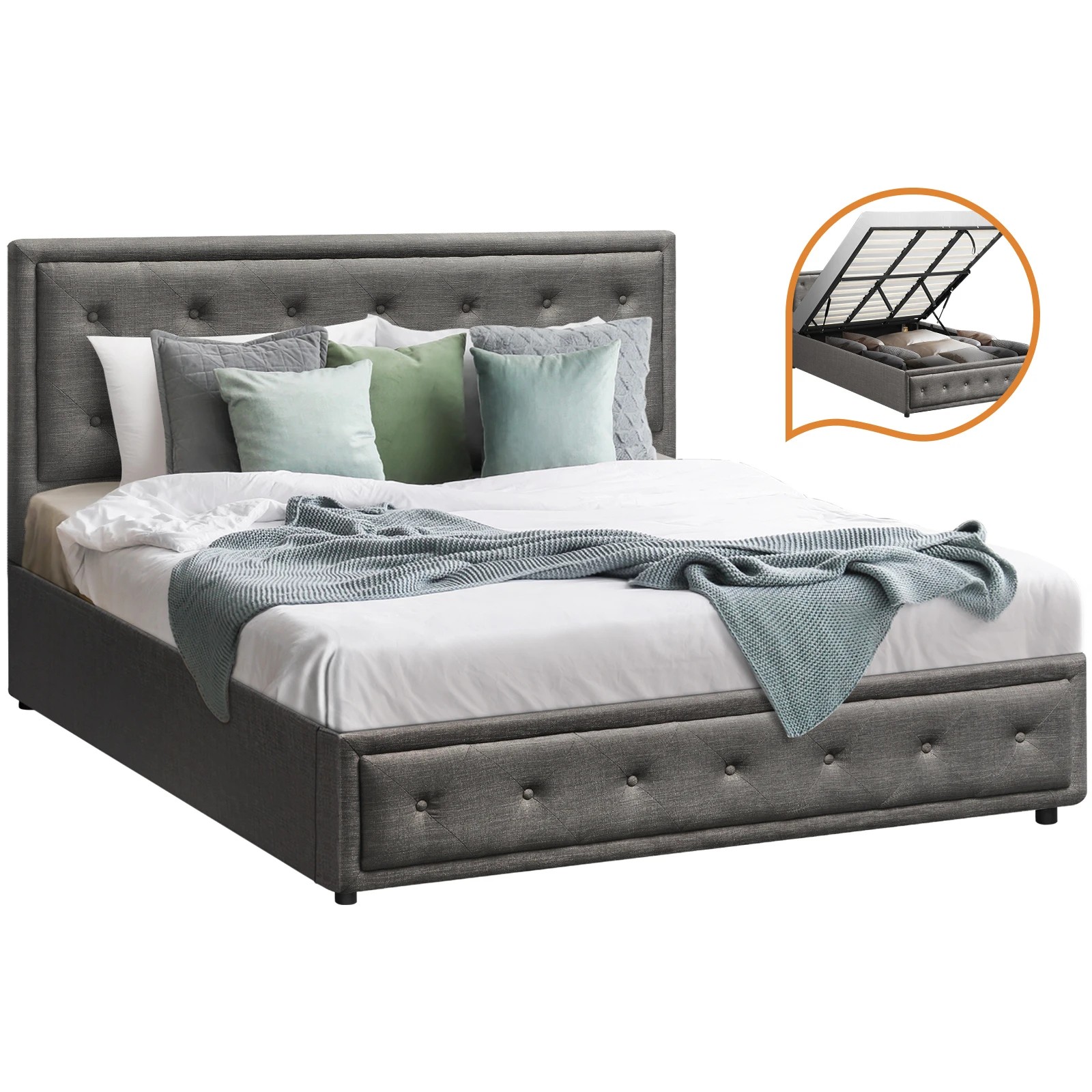 1 Oikiture King Bed Frame Gas Lift Base With Storage Enzo
 - Grey, 1 of 10