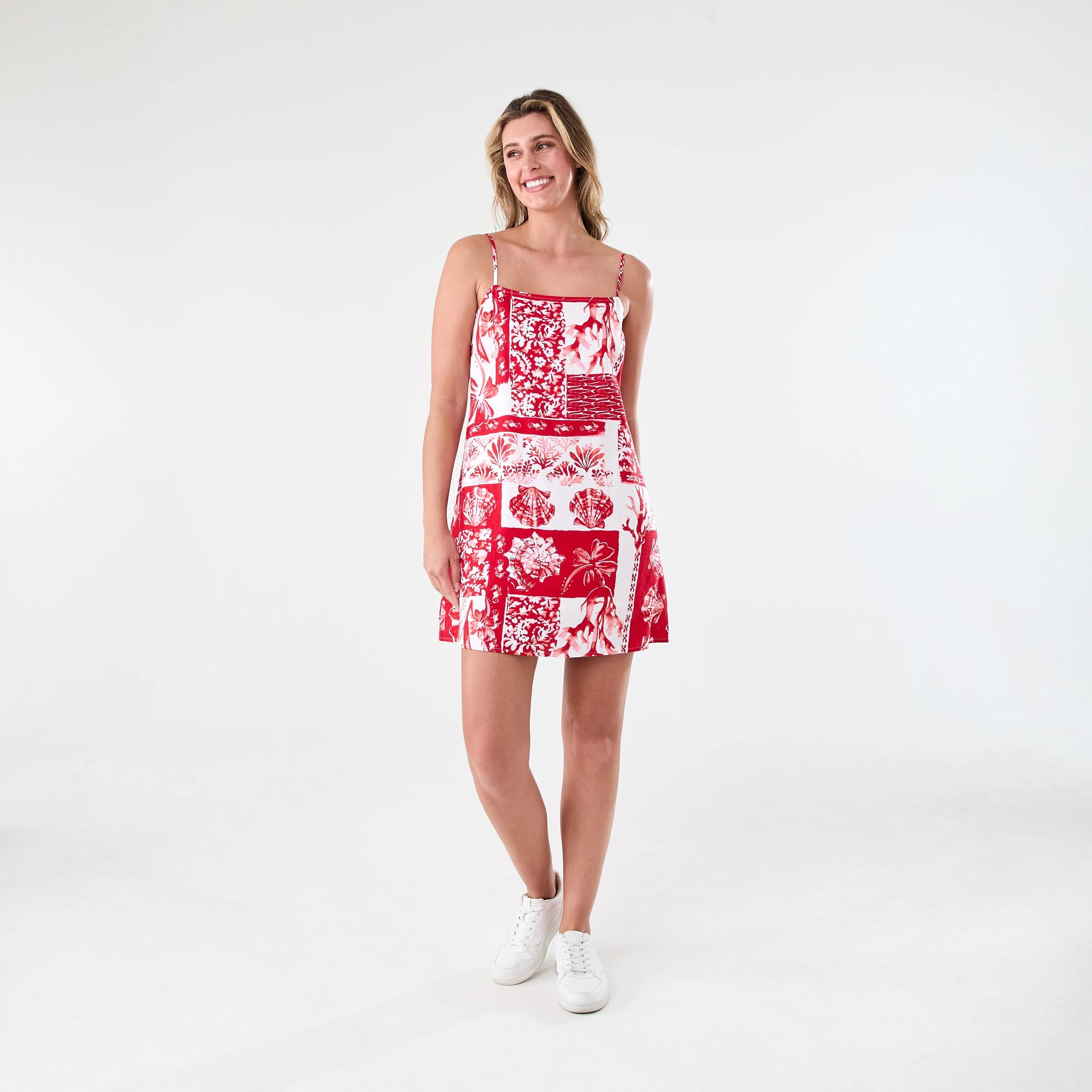 7 Sleeveless A-Line Square Neck Mini Dress Shell Red, 7 of 7