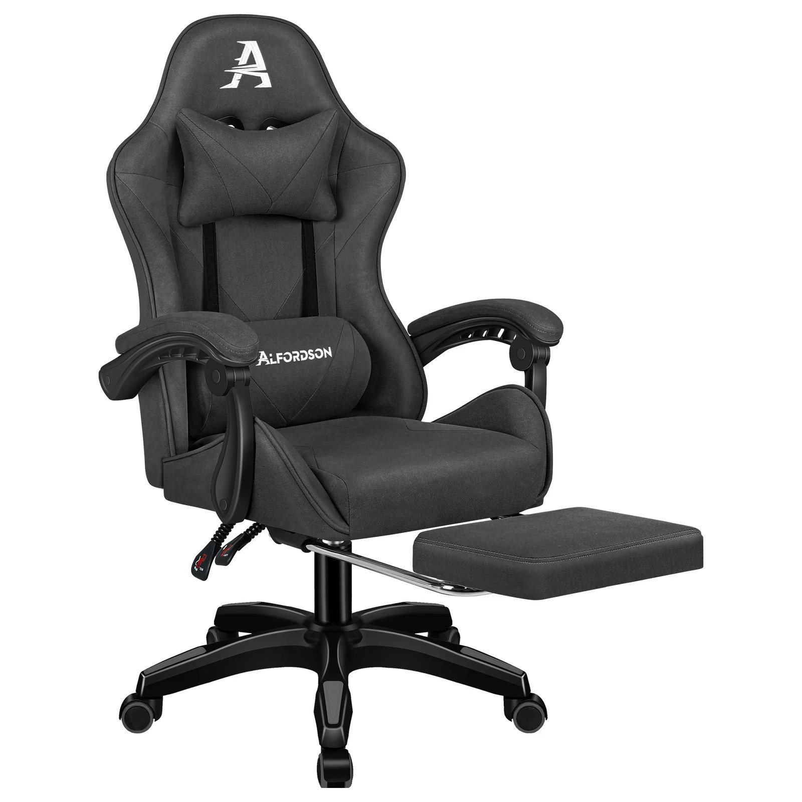 1 Alfordson Gaming Office Chair Massage Computer Footrest Seat Leathaire - Dark Grey, 1 of 10