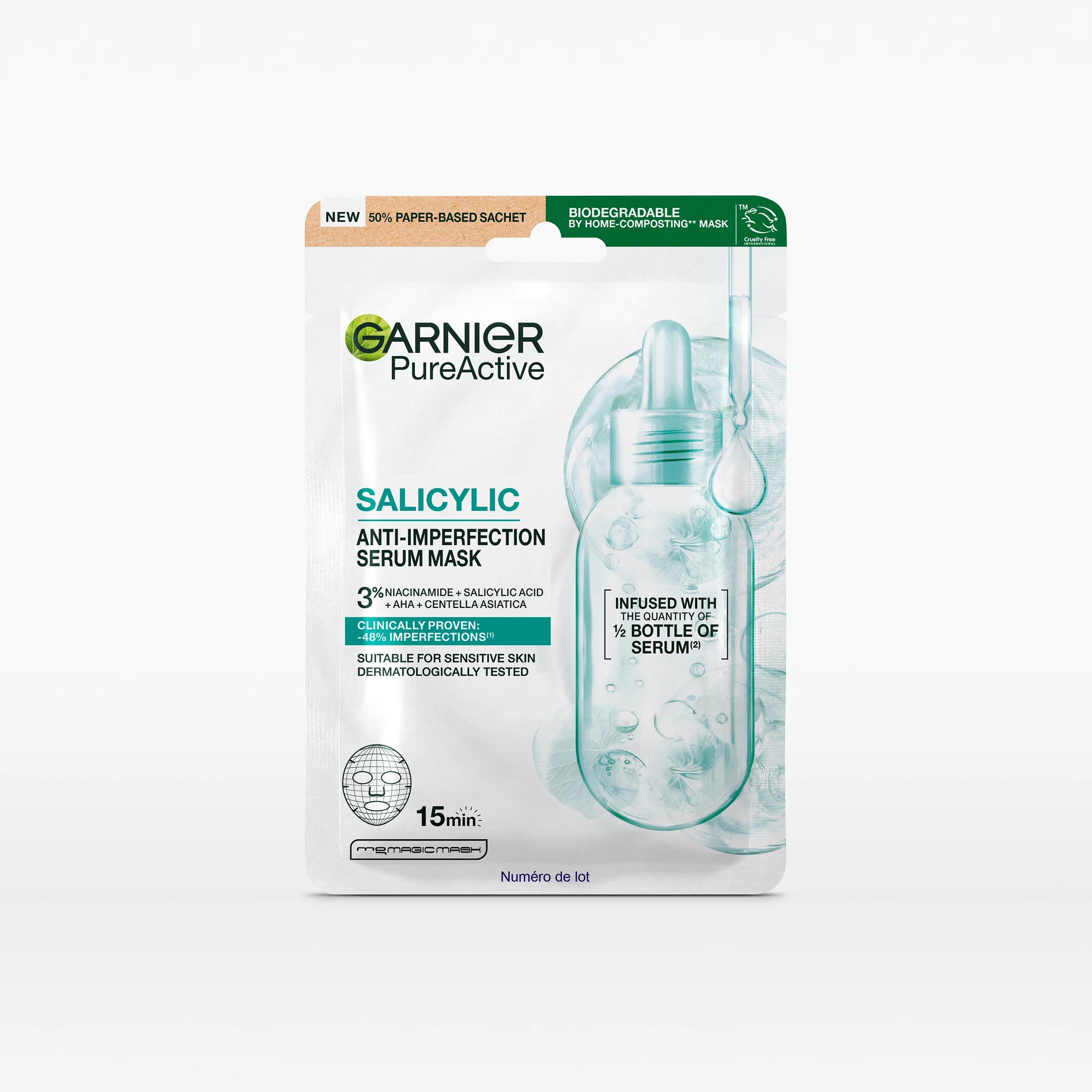 1 Garnier PureActive Salicylic Anti-Imperfection Serum Mask 15g - Niacinamide, Salicylic Acid, AHA and Centella Asiatica, 1 of 2