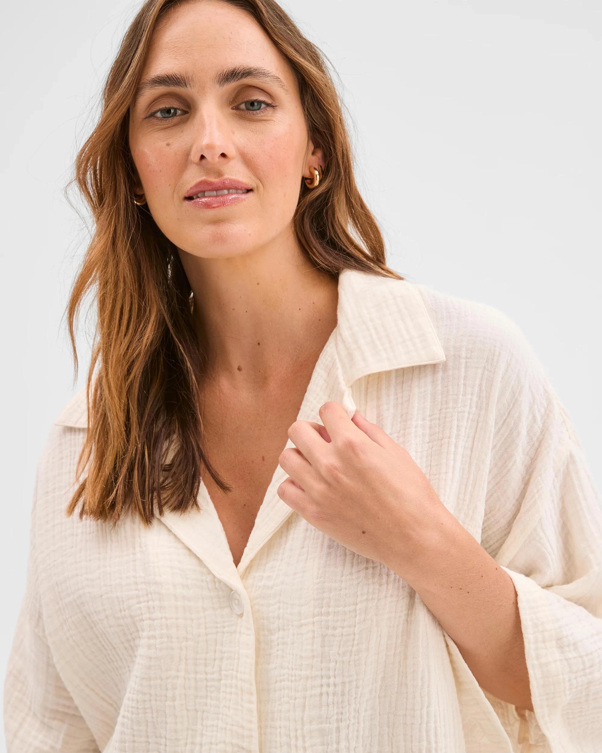 5 Target Woman Resort Australian Cotton Oversized Short Sleeve Shirt WHITE, 5 of 7