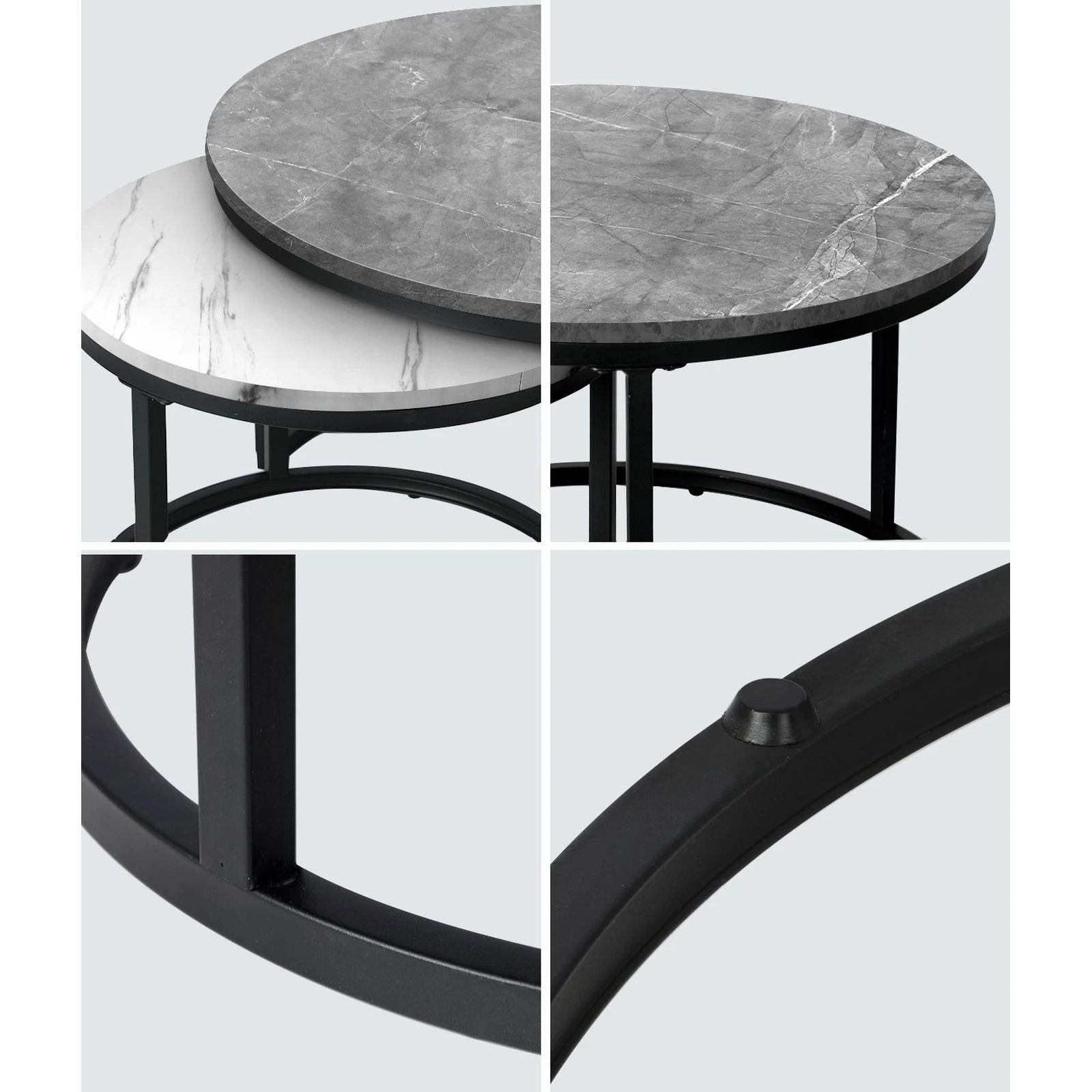 4 Oikiture Set Of 2 Coffee Table Round Marble-like Nesting Side Tables
 - Multi, 4 of 10