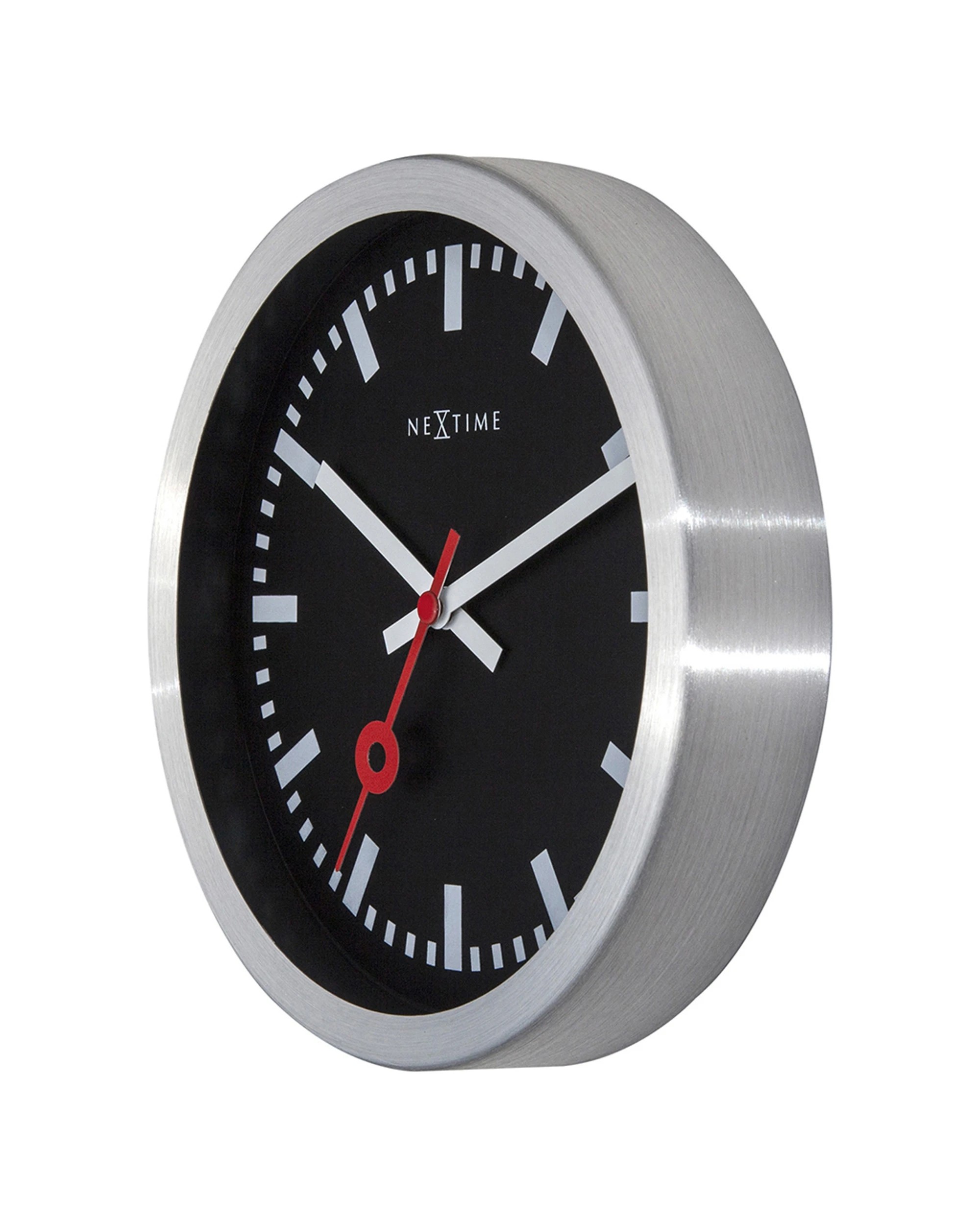 4 NEXTIME Station Stripe 19cm Wall Clock Silent Sweep Movement Glass Lens - Black, 4 of 5