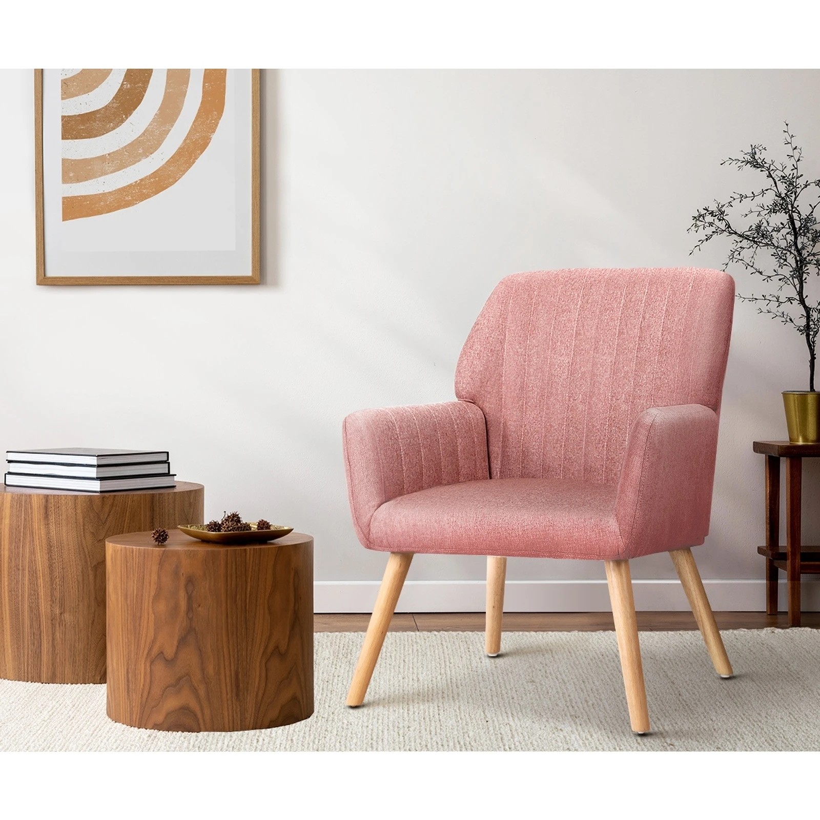 4 Oikiture 2x Armchair Lounge Sofa Chair Fabric Accent Chairs Armchairs - Pink, 4 of 10