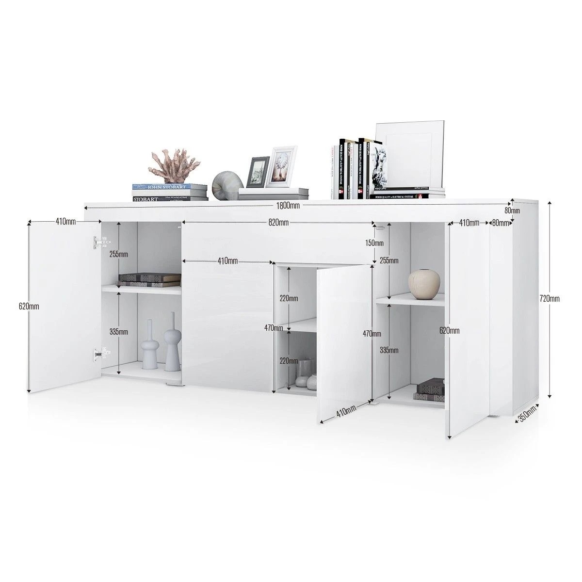 7 Ausway Modern Sideboard Buffet High Gloss Storage Cabinet 4 Doors Cupboard, 7 of 8