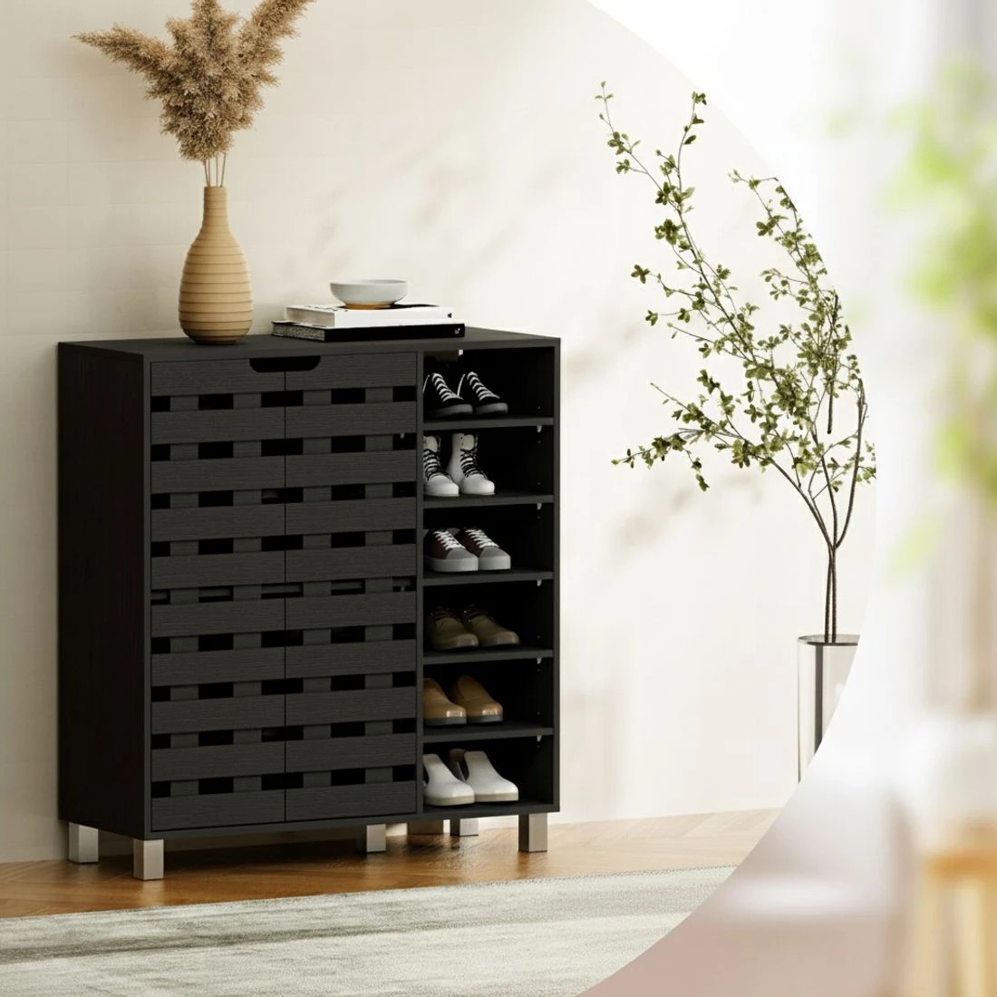 4 Artiss Shoe Rack Cabinet 6 Tier Storage Shelf - Black, 4 of 5
