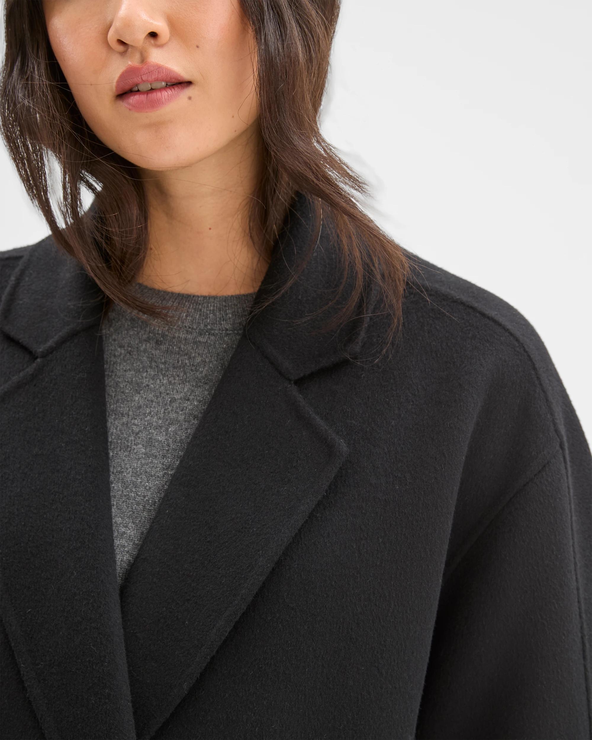 7 Preview Wool Blend Double Breasted Cocoon Coat BLACK, 7 of 7