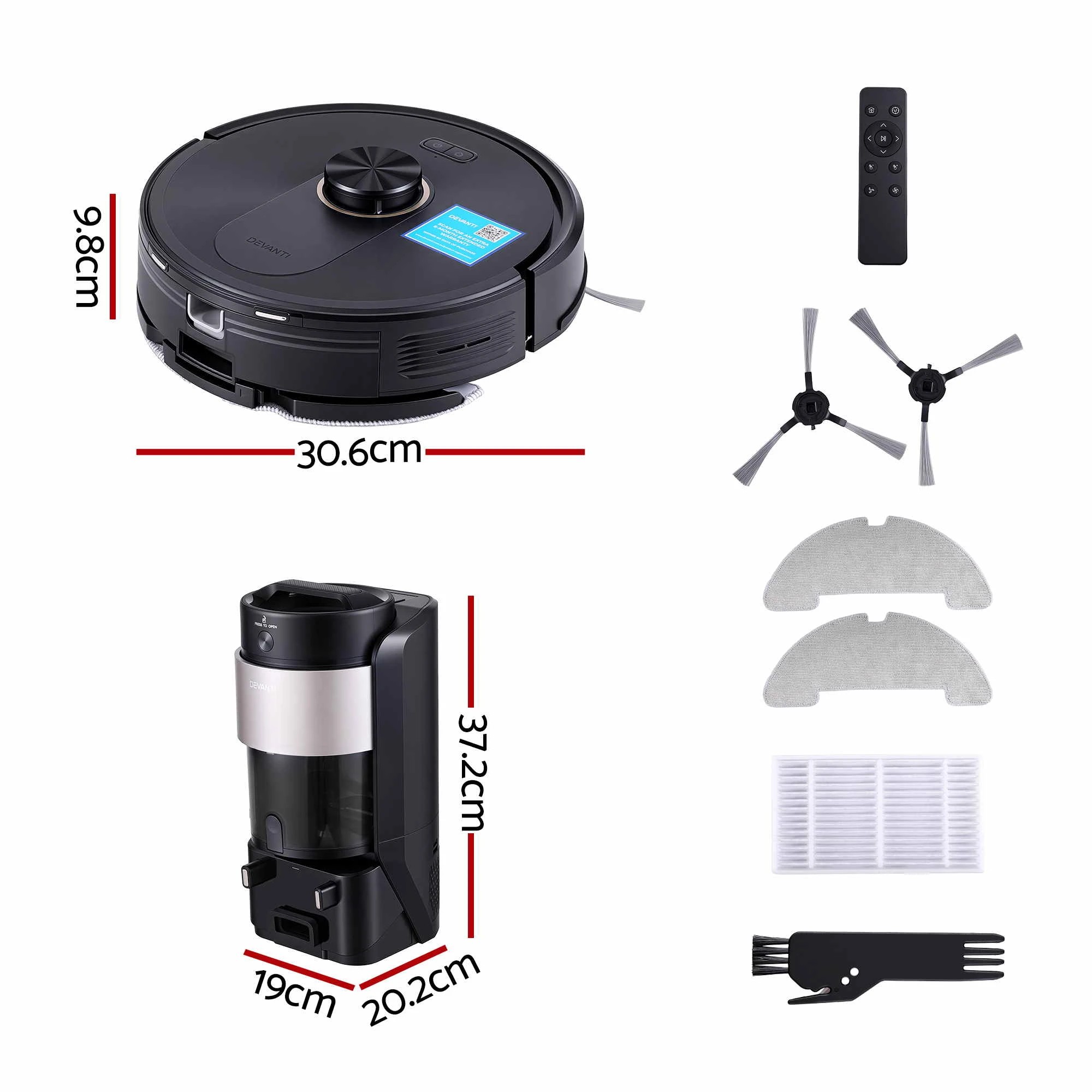 3 DEVANTI Robot Vacuum and Mop, Self-Empty APP Control 6000Pa LDS Laser 3in1 - Black, 3 of 7