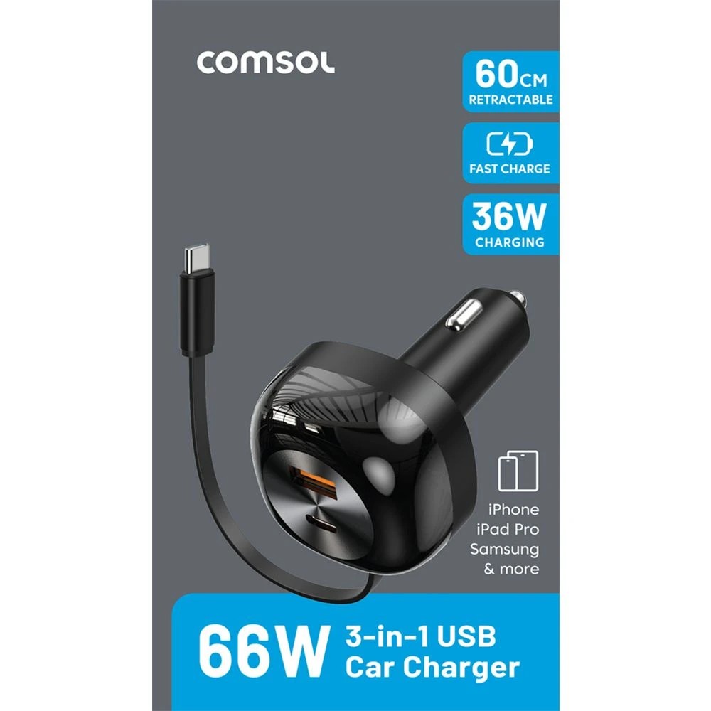 2 Comsol 3 in 1 Retractable Car Charger, 2 of 5