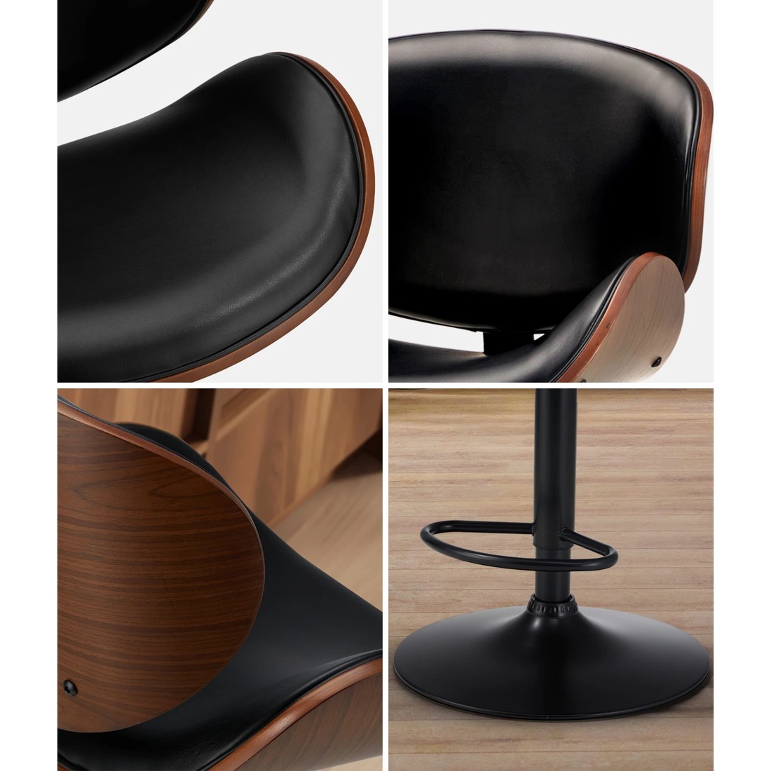 5 Oikiture 2x Bar Stools Kitchen Stool Swivel Chair Wooden Leather Gas Lift
 - Black, 5 of 10