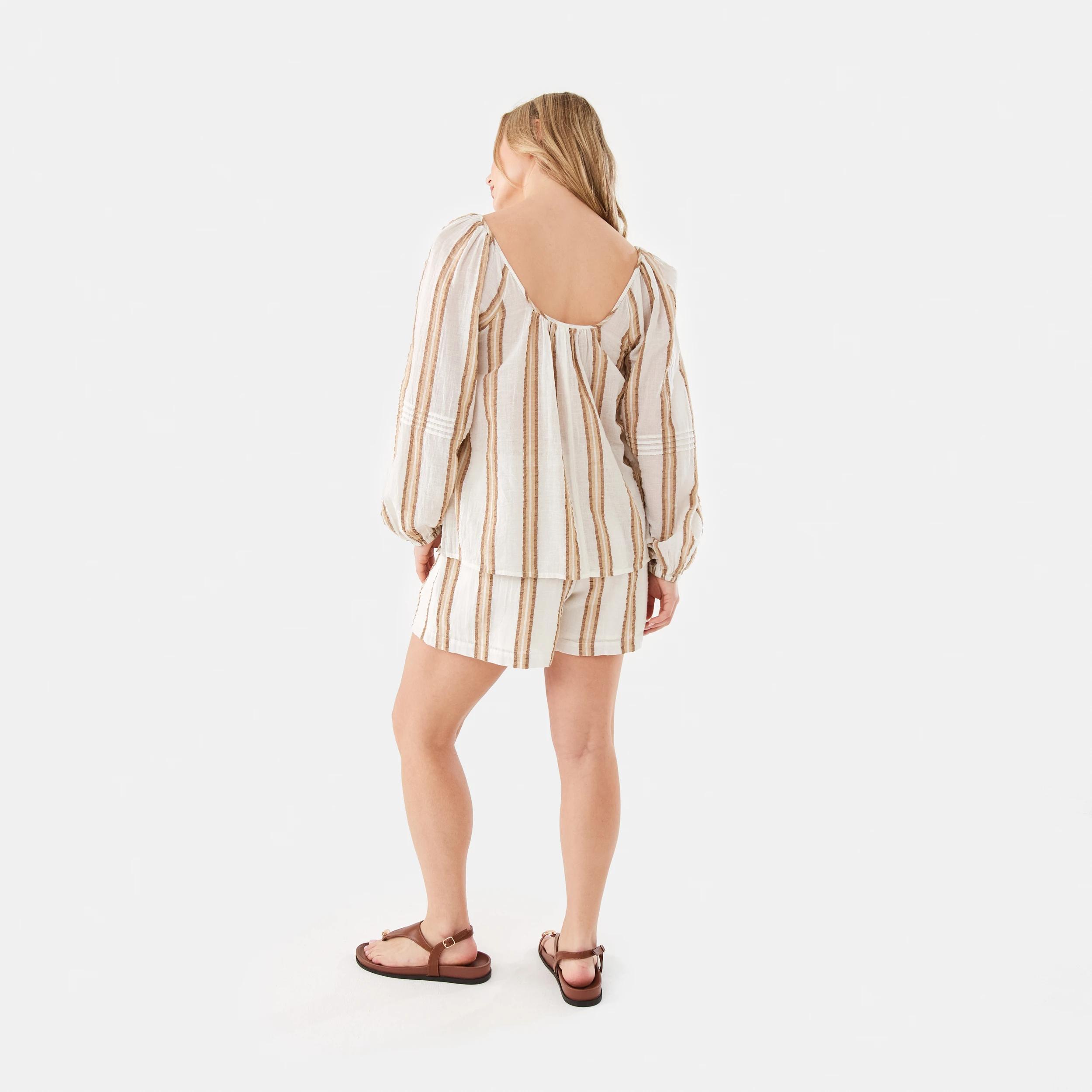 4 Long Sleeve Square Neck Boho Blouse STRIPE NATURAL BEIGE, 4 of 8