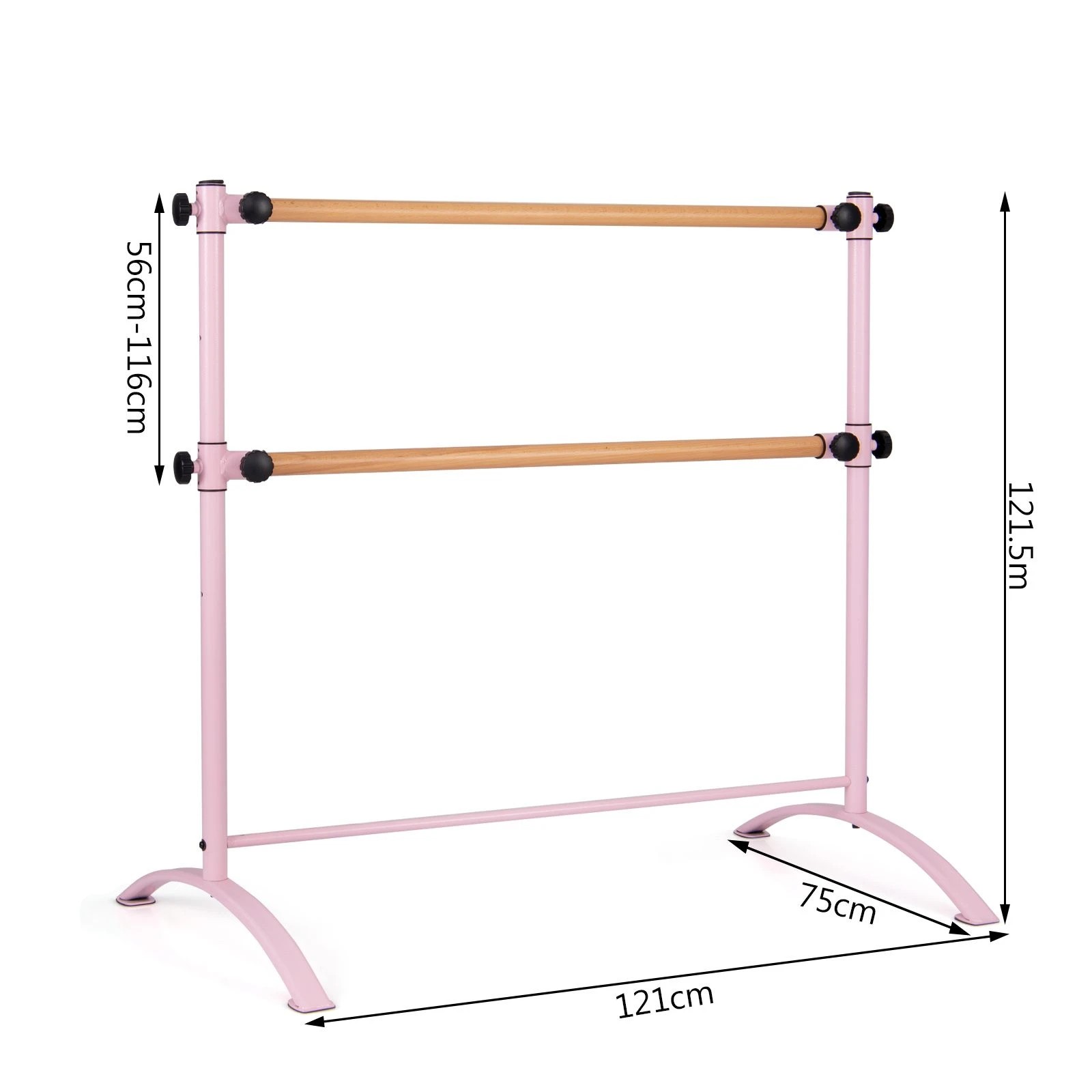 1 Costway 125CM Portable Ballet Barre Wood Double Dance Bars Adjustable Stretching Bar w/4-position Heights - Pink, 1 of 1